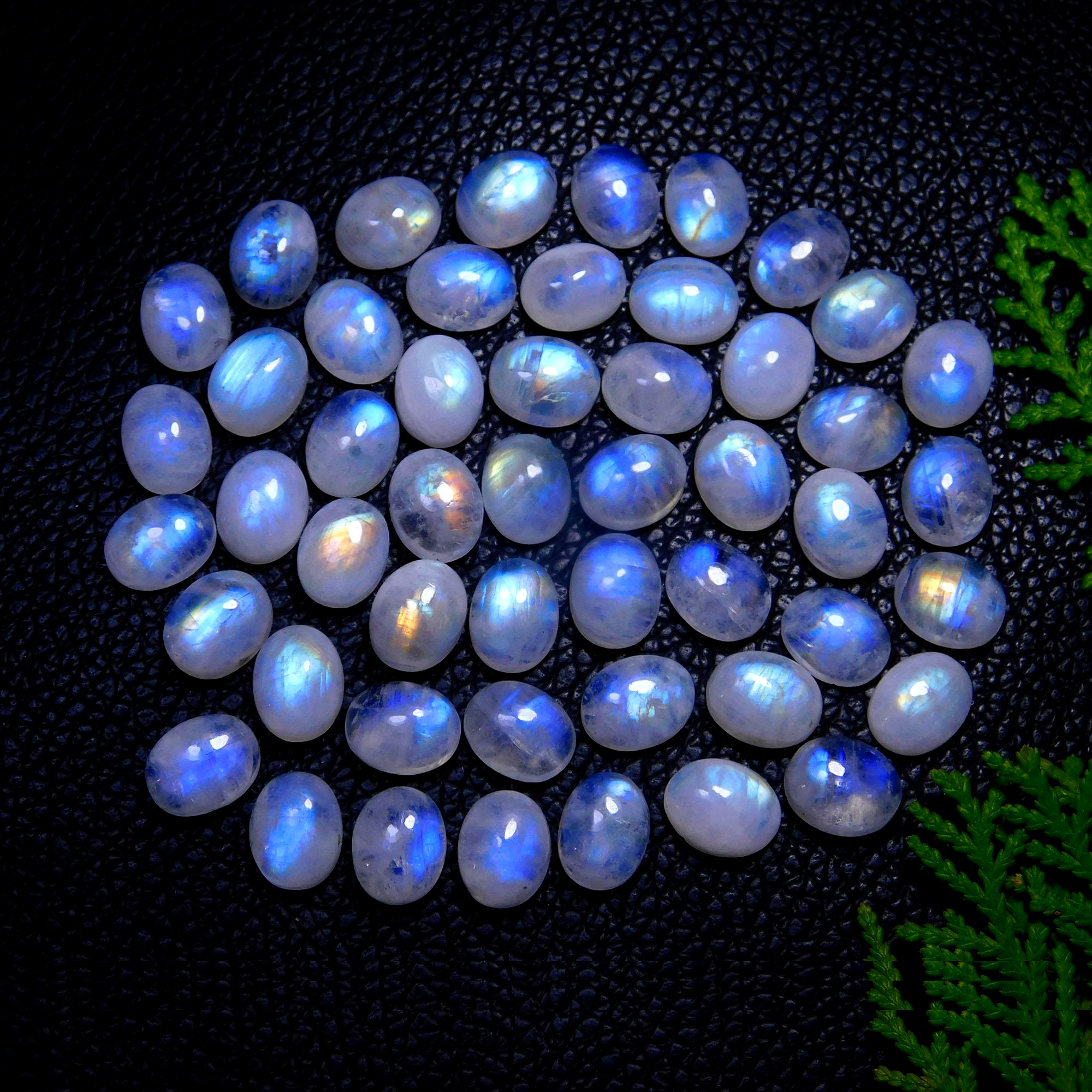 50Pcs 150Cts Natural Rainbow Moonstone Oval Shape Blue Fire Cabochon Lot Loose Gemstone Jewelry Crystal For Birthday Gift 10X8mm #9827