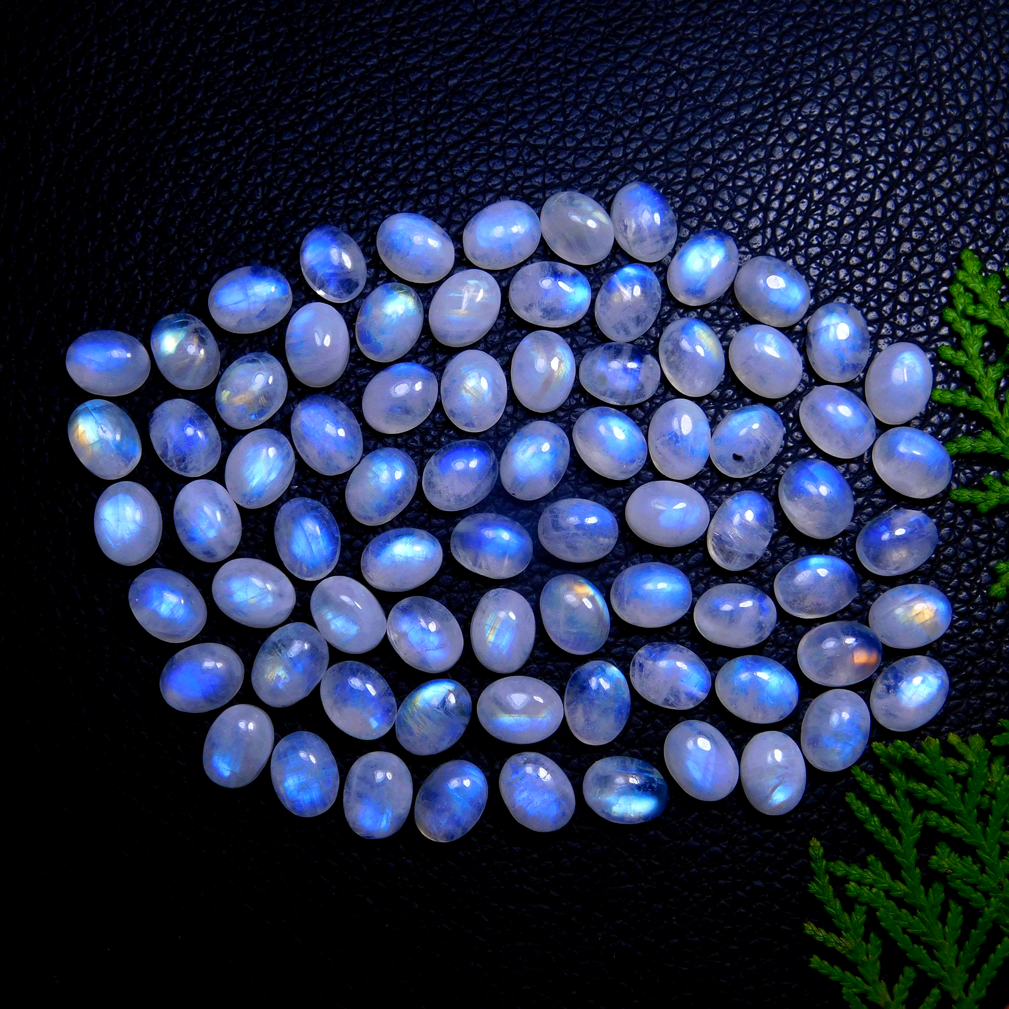 70Pcs 117Cts Natural Rainbow Moonstone Pear Shape Blue Fire Cabochon Lot Semi Precious Loose Gemstone Jewelry Supplies Crystal 9X6mm #9896