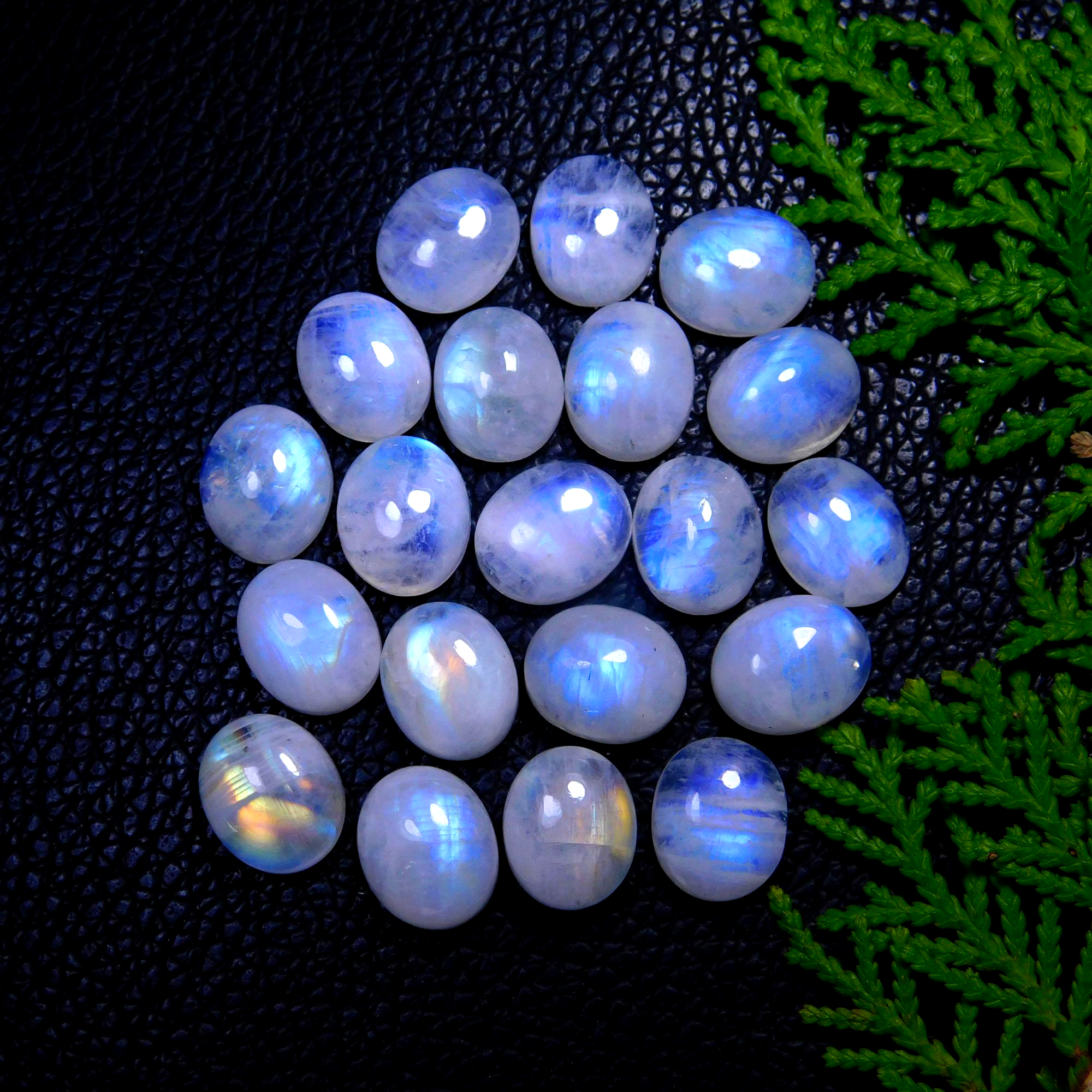 20Pcs 112Cts Natural Rainbow Moonstone Oval Shape Blue Fire Cabochon Lot Loose Gemstone Jewelry Crystal For Birthday Gift 12X10mm #9841