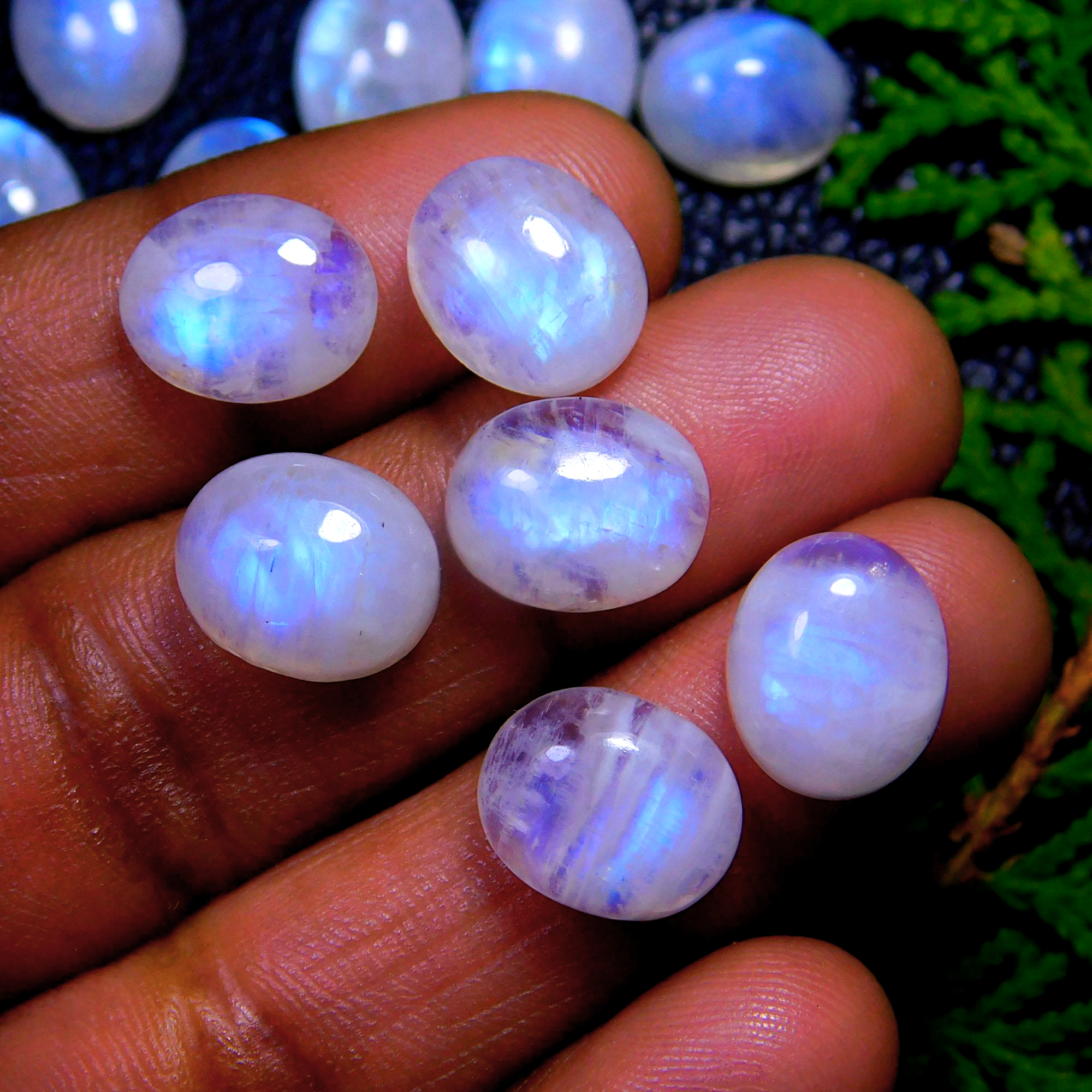 20Pcs 112Cts Natural Rainbow Moonstone Oval Shape Blue Fire Cabochon Lot Loose Gemstone Jewelry Crystal For Birthday Gift 12X10mm #9841