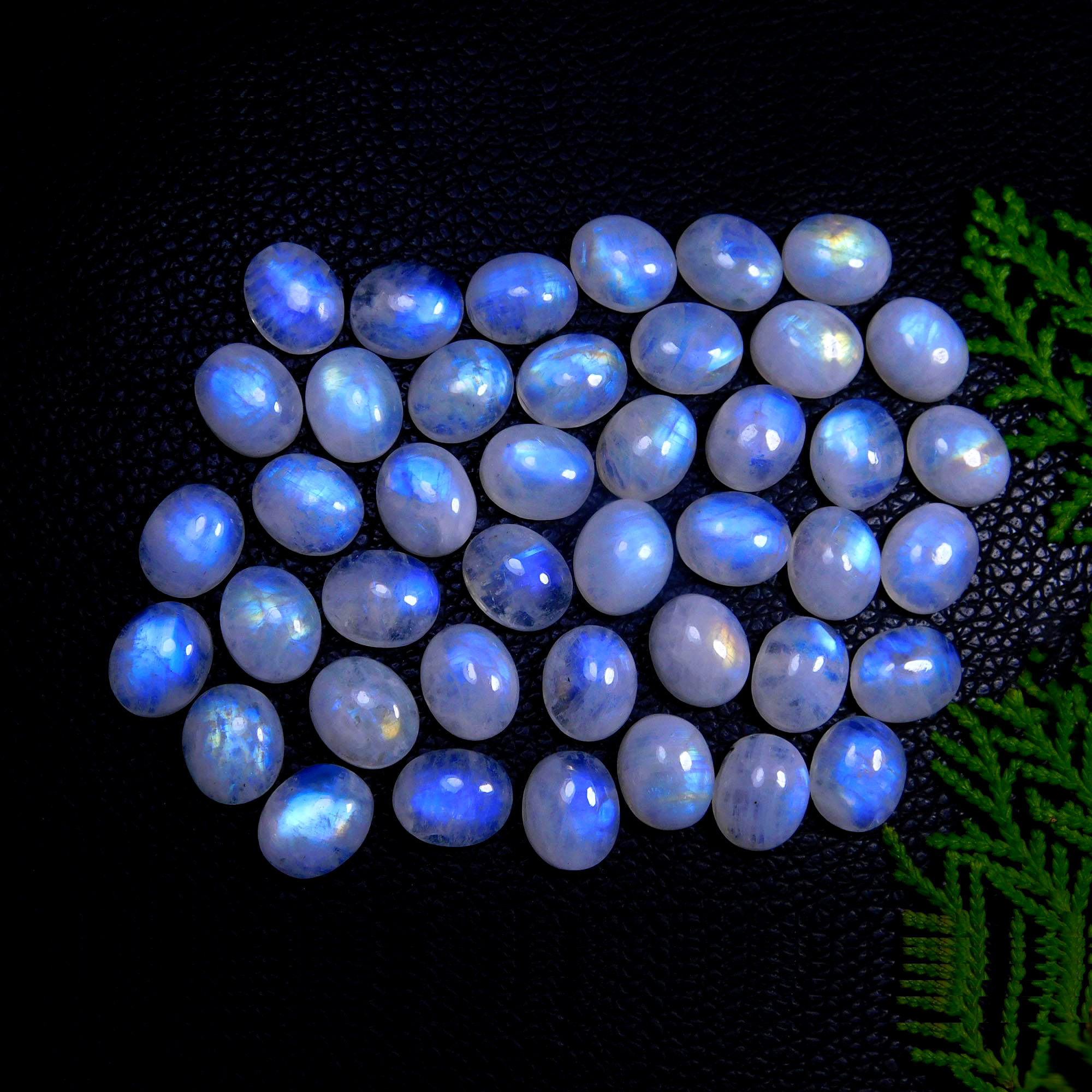 42Pcs 223Cts Natural Rainbow Moonstone Oval Shape Blue Fire Cabochon Lot Loose Gemstone Jewelry Crystal For Birthday Gift 12X10mm #9843