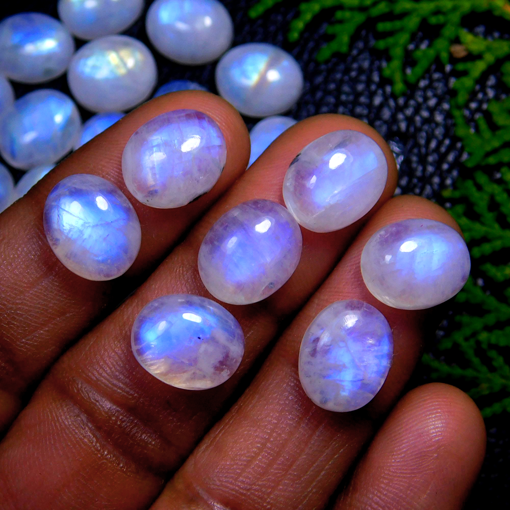 42Pcs 223Cts Natural Rainbow Moonstone Oval Shape Blue Fire Cabochon Lot Loose Gemstone Jewelry Crystal For Birthday Gift 12X10mm #9843