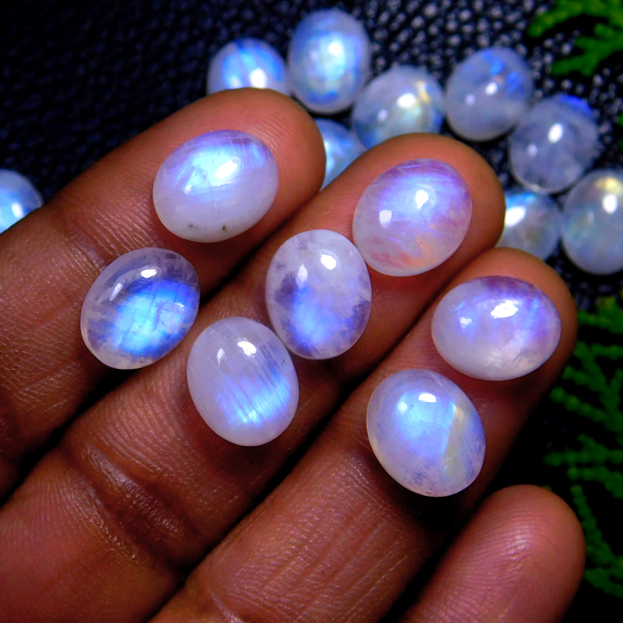 40Pcs 160Cts Natural Rainbow Moonstone Oval Shape Blue Fire Cabochon Lot Loose Gemstone Jewelry Crystal For Birthday Gift 11X9mm #9846