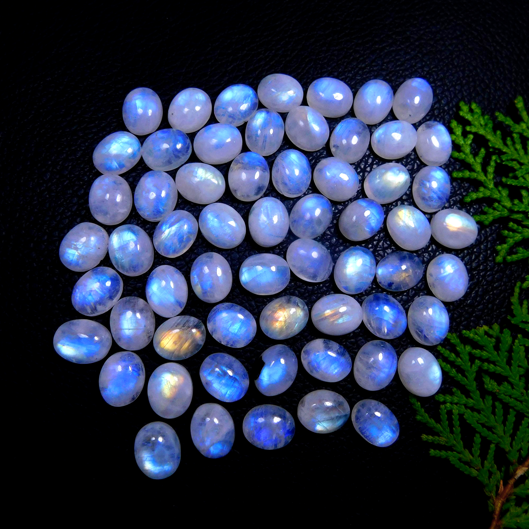 60Pcs 250Cts Natural Rainbow Moonstone Oval Shape Blue Fire Cabochon Lot Loose Gemstone Jewelry Crystal For Birthday Gift 11X9mm #9847