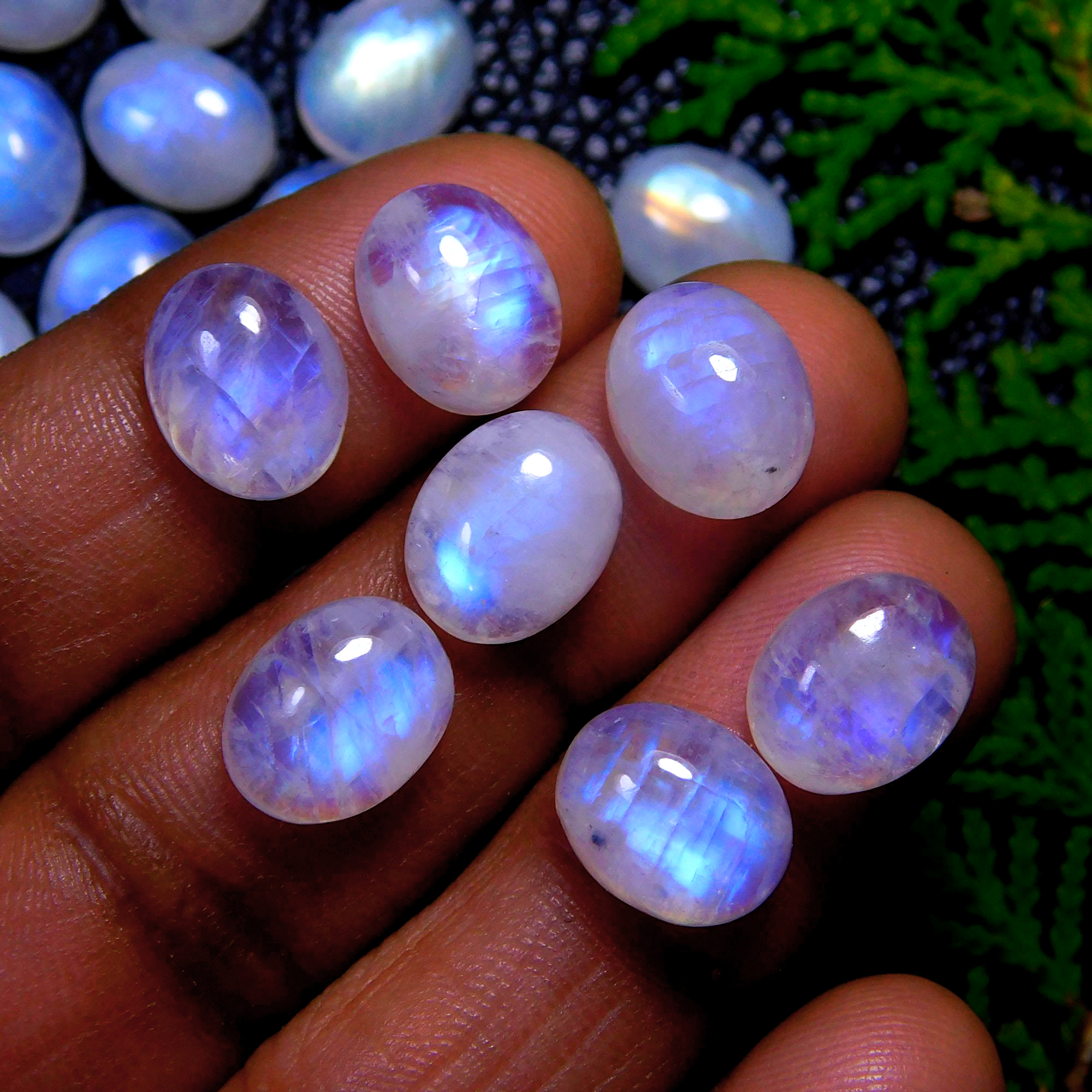 60Pcs 250Cts Natural Rainbow Moonstone Oval Shape Blue Fire Cabochon Lot Loose Gemstone Jewelry Crystal For Birthday Gift 11X9mm #9847
