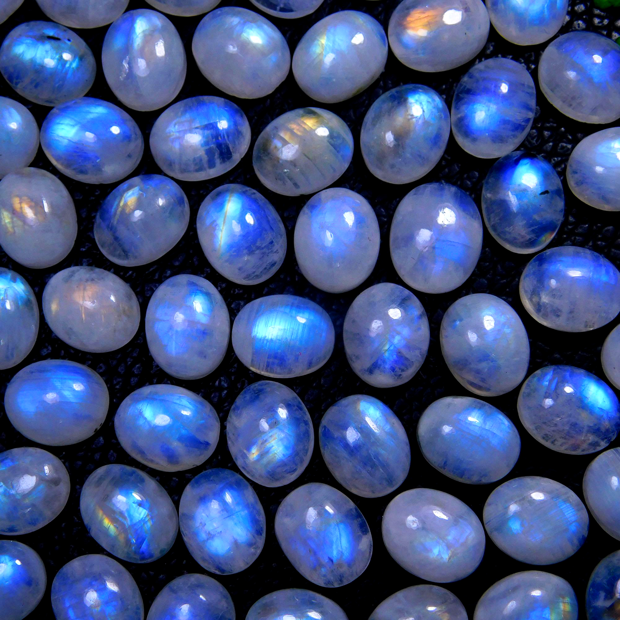 62Pcs 264Cts Natural Rainbow Moonstone Oval Shape Blue Fire Cabochon Lot Loose Gemstone Jewelry Crystal For Birthday Gift 11X9mm #9848