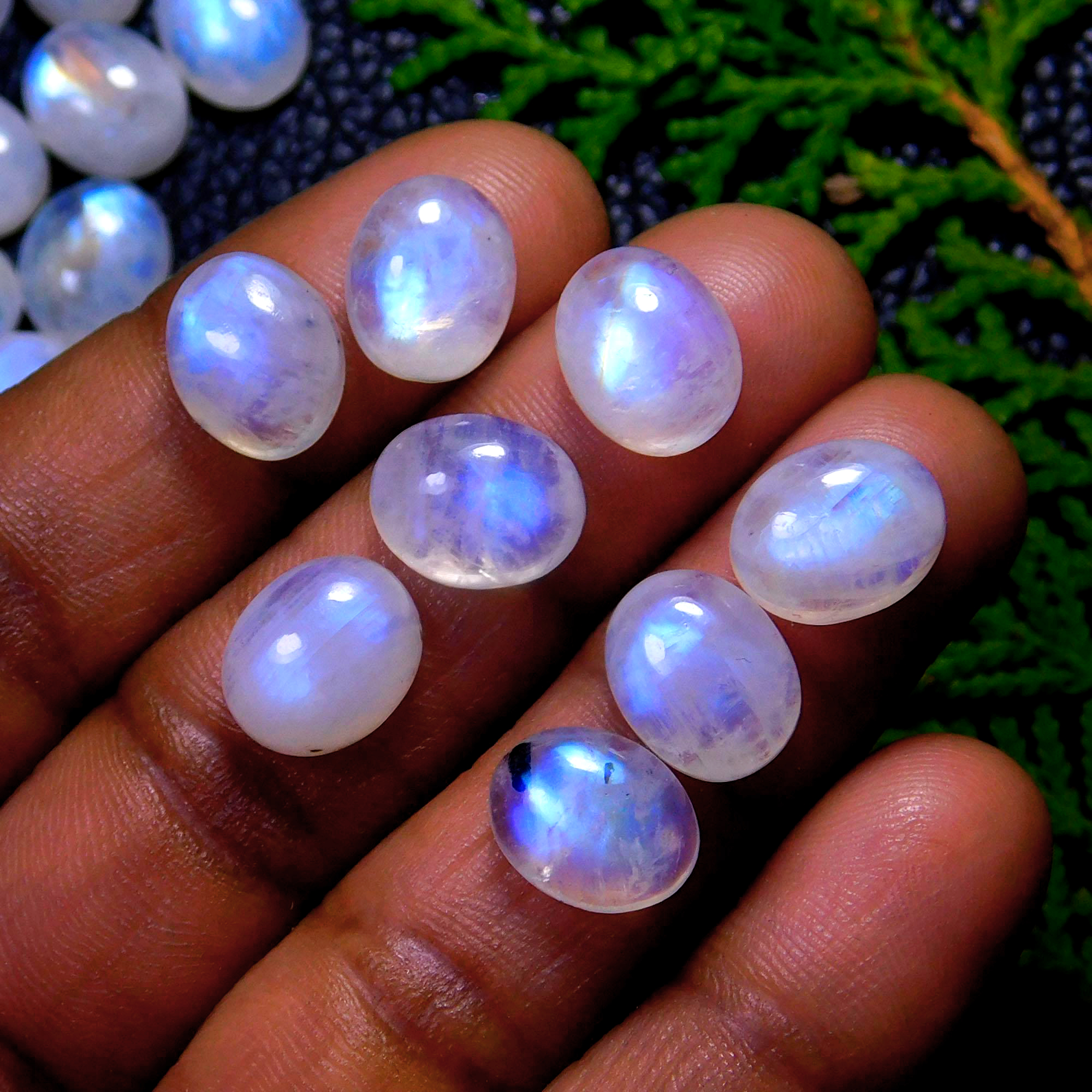 62Pcs 264Cts Natural Rainbow Moonstone Oval Shape Blue Fire Cabochon Lot Loose Gemstone Jewelry Crystal For Birthday Gift 11X9mm #9848