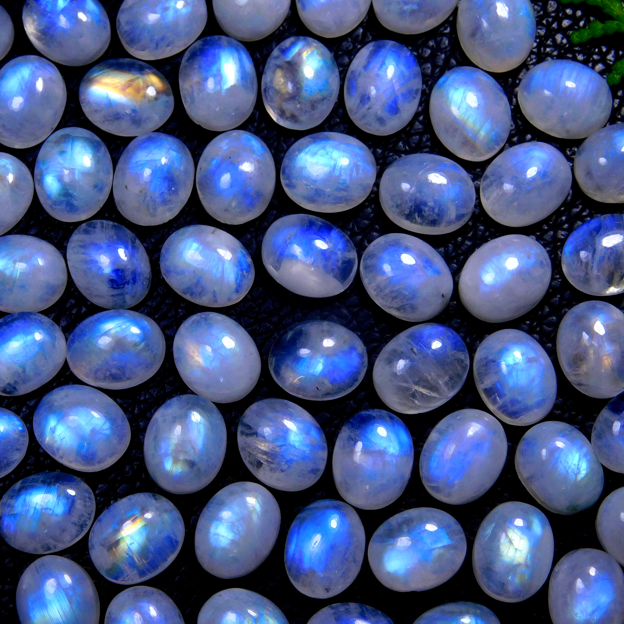 61Pcs 253Cts Natural Rainbow Moonstone Oval Shape Blue Fire Cabochon Lot Loose Gemstone Jewelry Crystal For Birthday Gift 11X9mm #9849