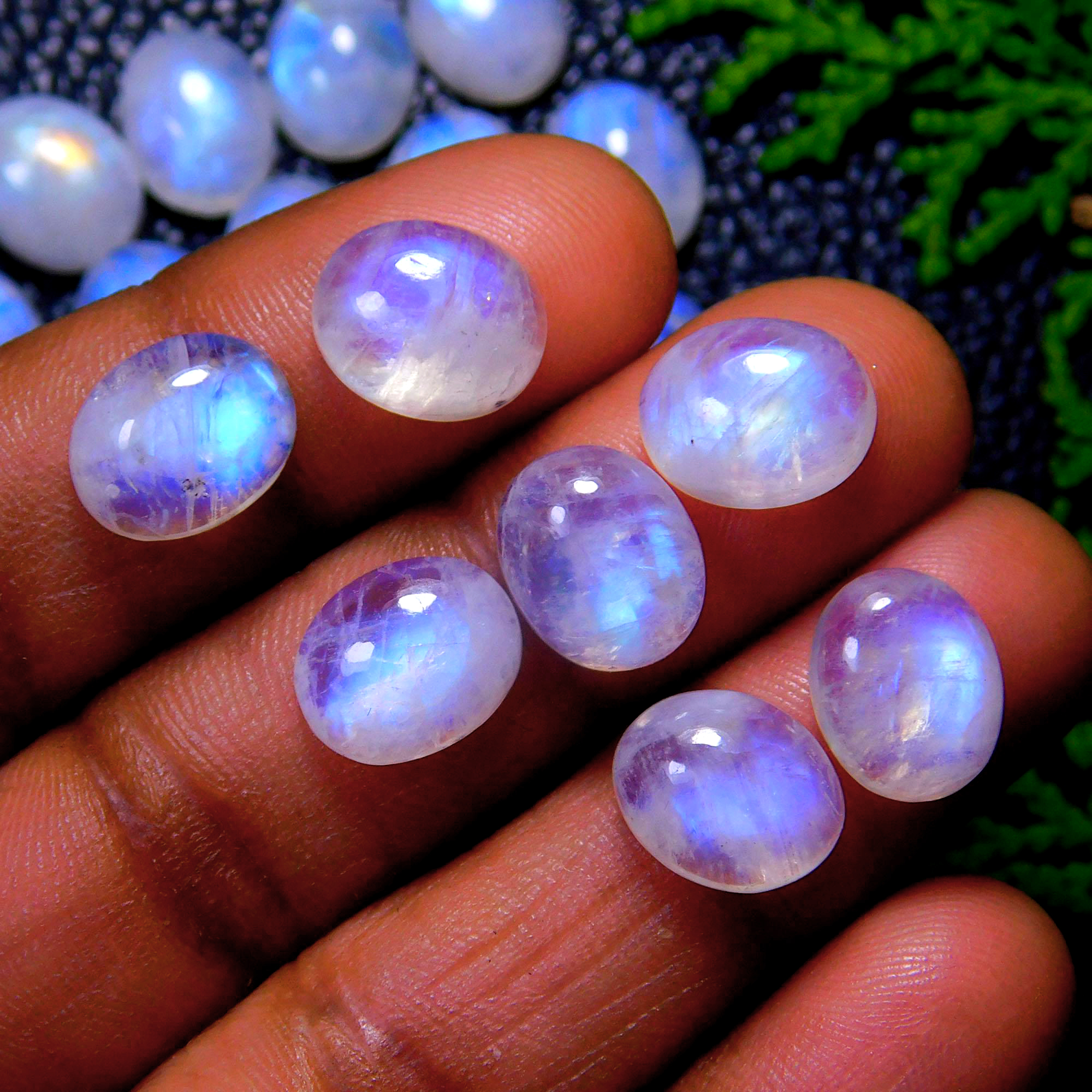 49Pcs 208Cts Natural Rainbow Moonstone Oval Shape Blue Fire Cabochon Lot Loose Gemstone Jewelry Crystal For Birthday Gift 11X9mm #9850