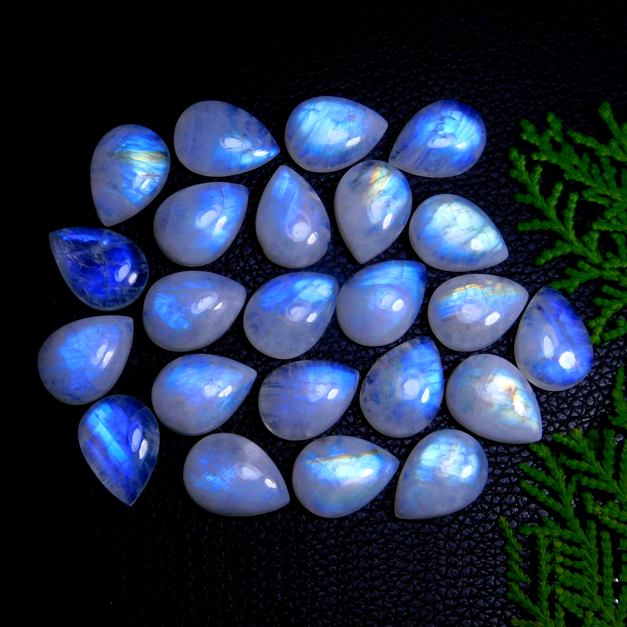 23Pcs 240Cts Natural Rainbow Moonstone Pear Shape Blue Fire Cabochon Lot Semi Precious Loose Gemstone Jewelry Supplies Crystal 18X13mm #9870