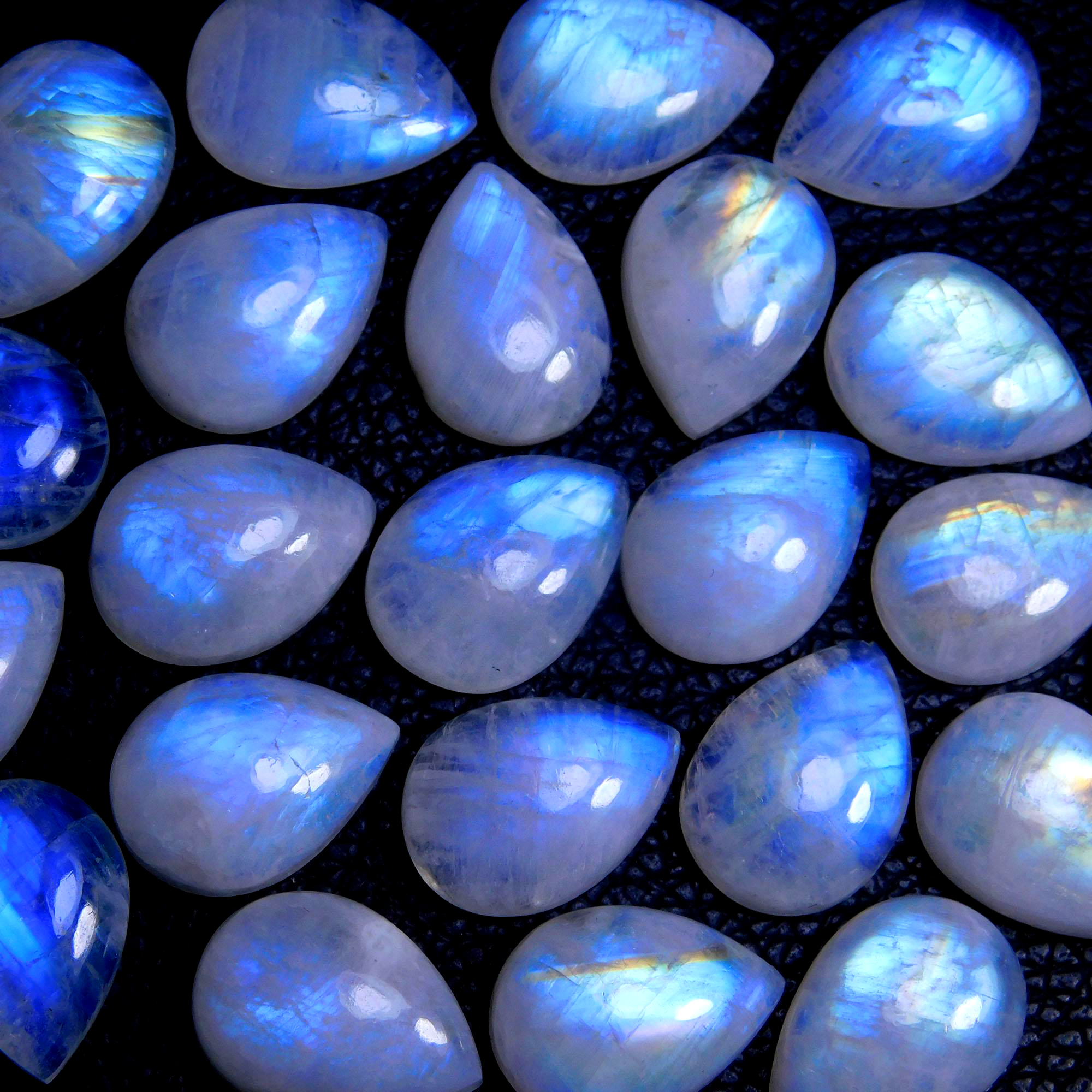 23Pcs 240Cts Natural Rainbow Moonstone Pear Shape Blue Fire Cabochon Lot Semi Precious Loose Gemstone Jewelry Supplies Crystal 18X13mm #9870