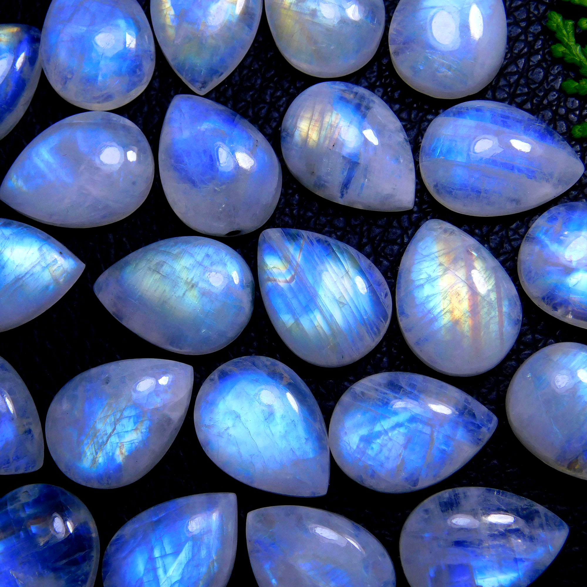 23Pcs 244Cts Natural Rainbow Moonstone Pear Shape Blue Fire Cabochon Lot Semi Precious Loose Gemstone Jewelry Supplies Crystal 18X13mm #9871