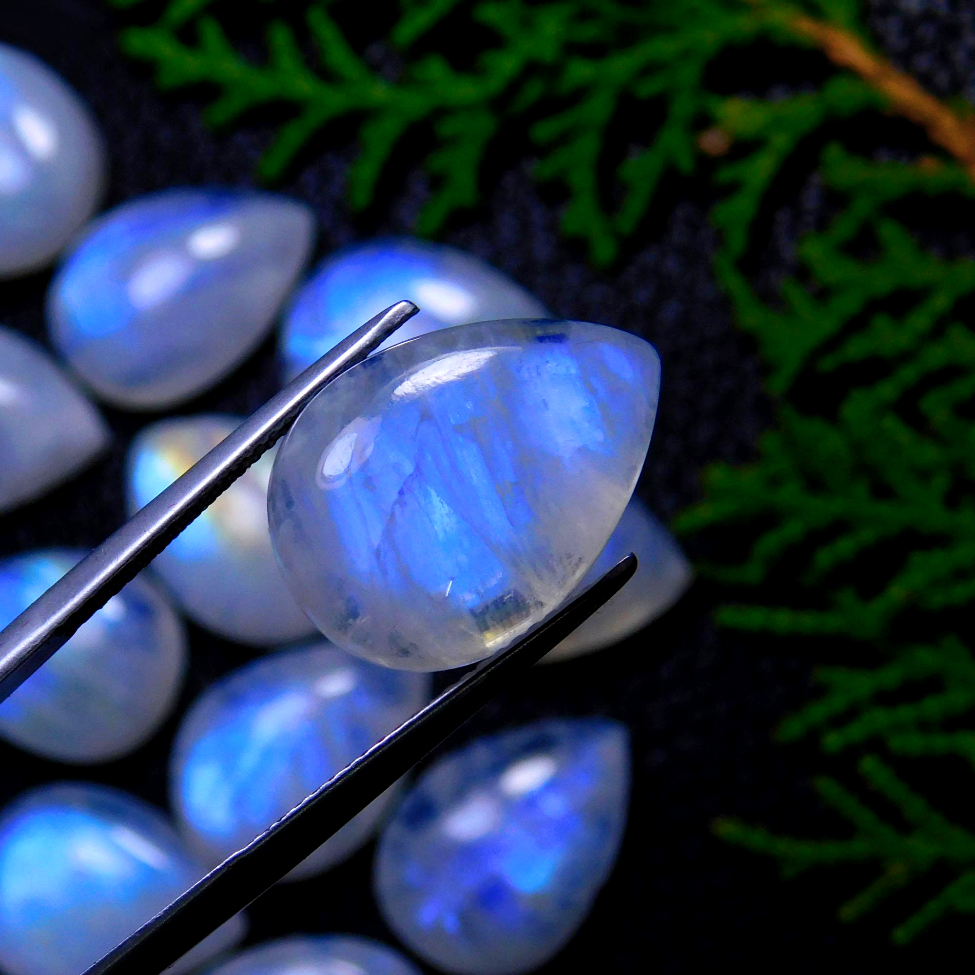 23Pcs 244Cts Natural Rainbow Moonstone Pear Shape Blue Fire Cabochon Lot Semi Precious Loose Gemstone Jewelry Supplies Crystal 18X13mm #9871