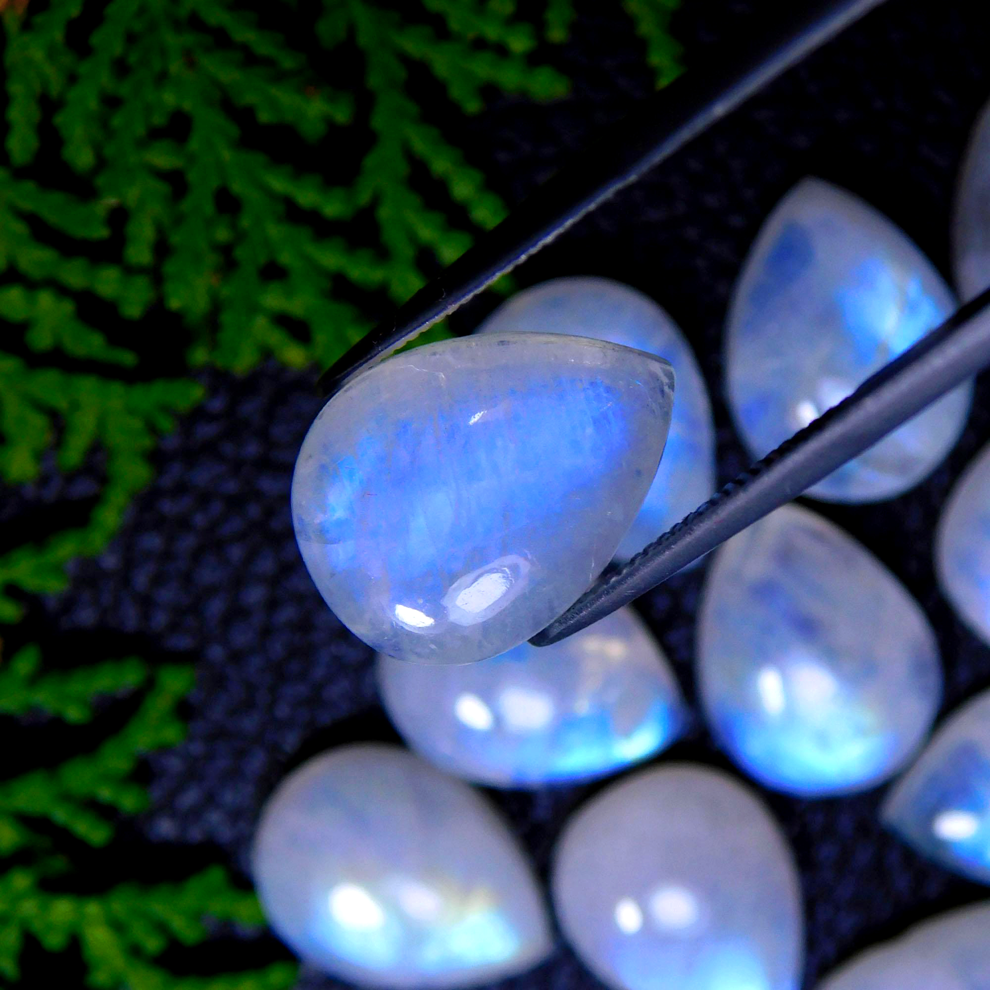 25Pcs 204Cts Natural Rainbow Moonstone Pear Shape Blue Fire Cabochon Lot Semi Precious Loose Gemstone Jewelry Supplies Crystal 16X12mm #9872