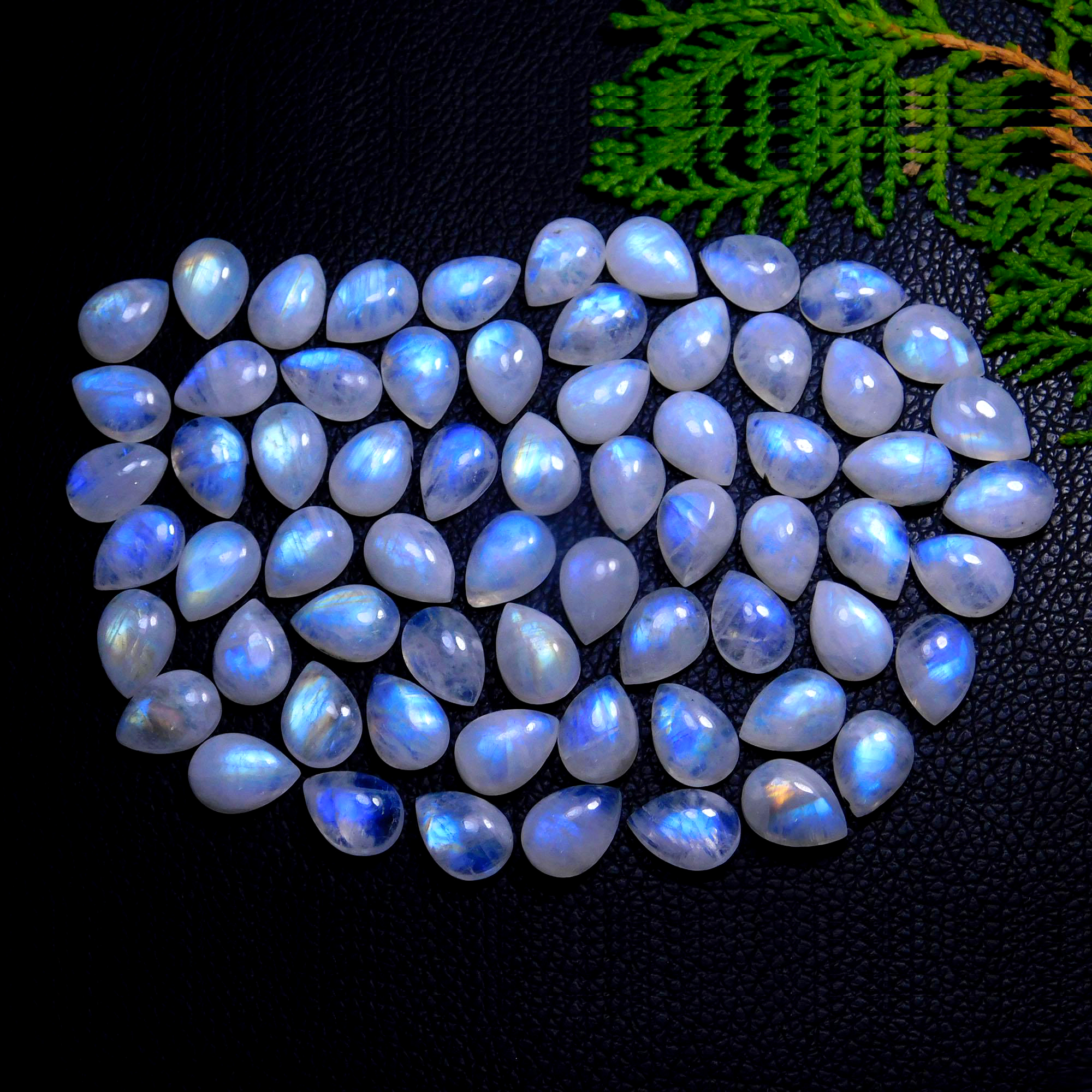 25Pcs 203Cts Natural Rainbow Moonstone Pear Shape Blue Fire Cabochon Lot Semi Precious Loose Gemstone Jewelry Supplies Crystal 16X12mm #9873