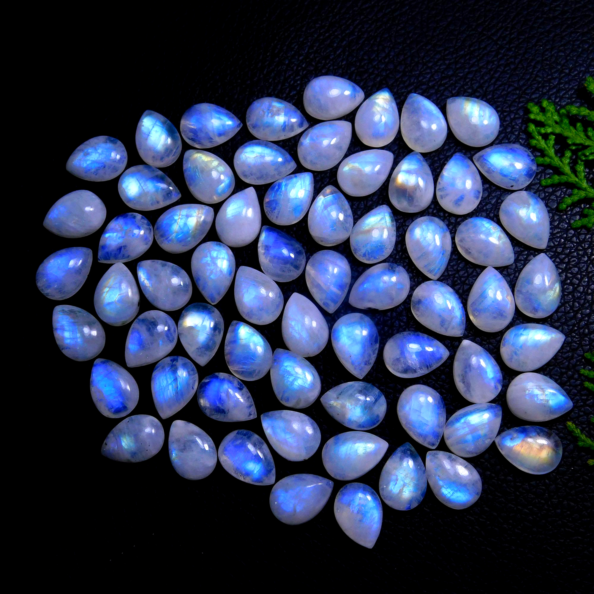 64Pcs 355Cts Natural Rainbow Moonstone Pear Shape Blue Fire Cabochon Lot Semi Precious Loose Gemstone Jewelry Supplies Crystal 14X10mm #9875