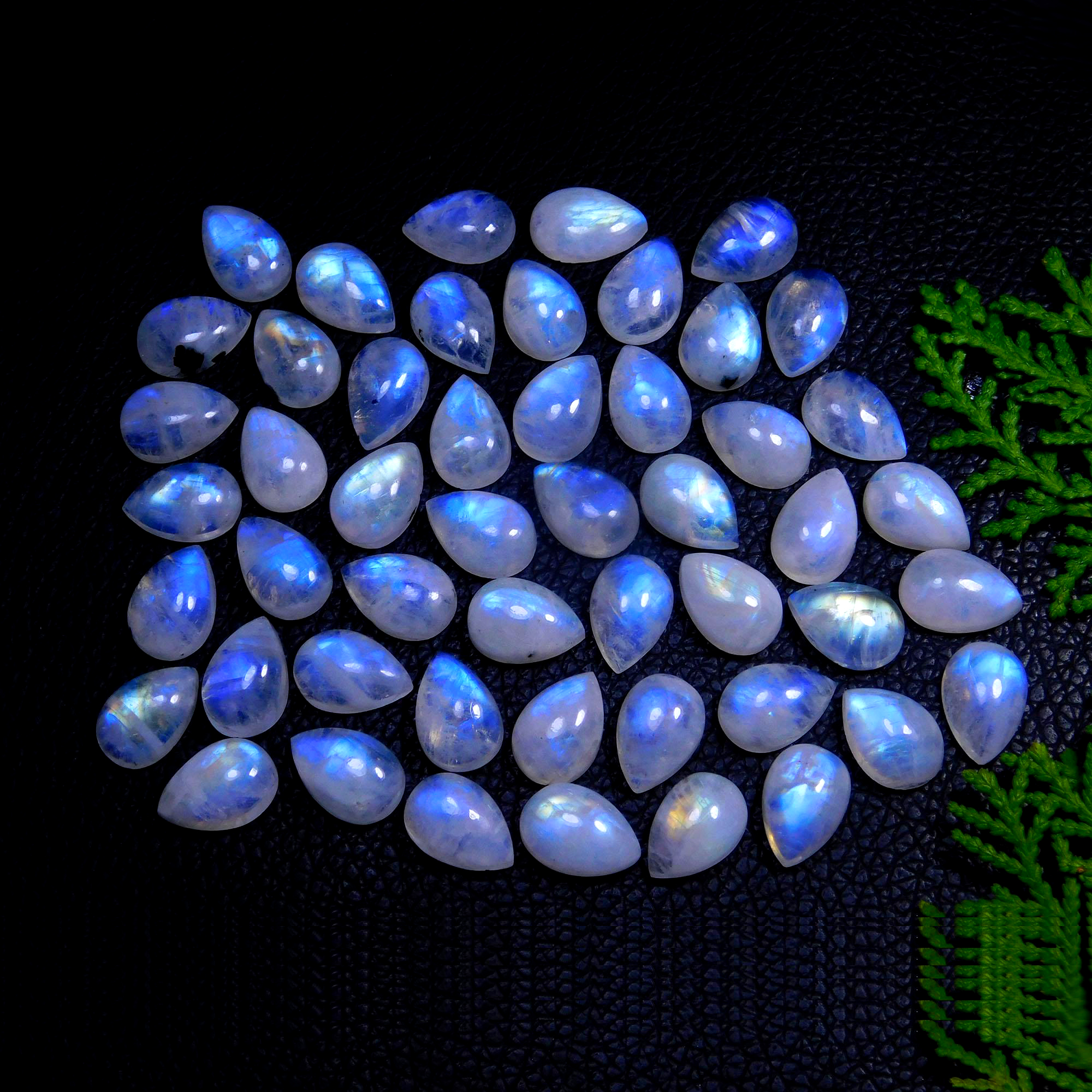 50Pcs 220Cts Natural Rainbow Moonstone Pear Shape Blue Fire Cabochon Lot Semi Precious Loose Gemstone Jewelry Supplies Crystal 13X9mm #9876