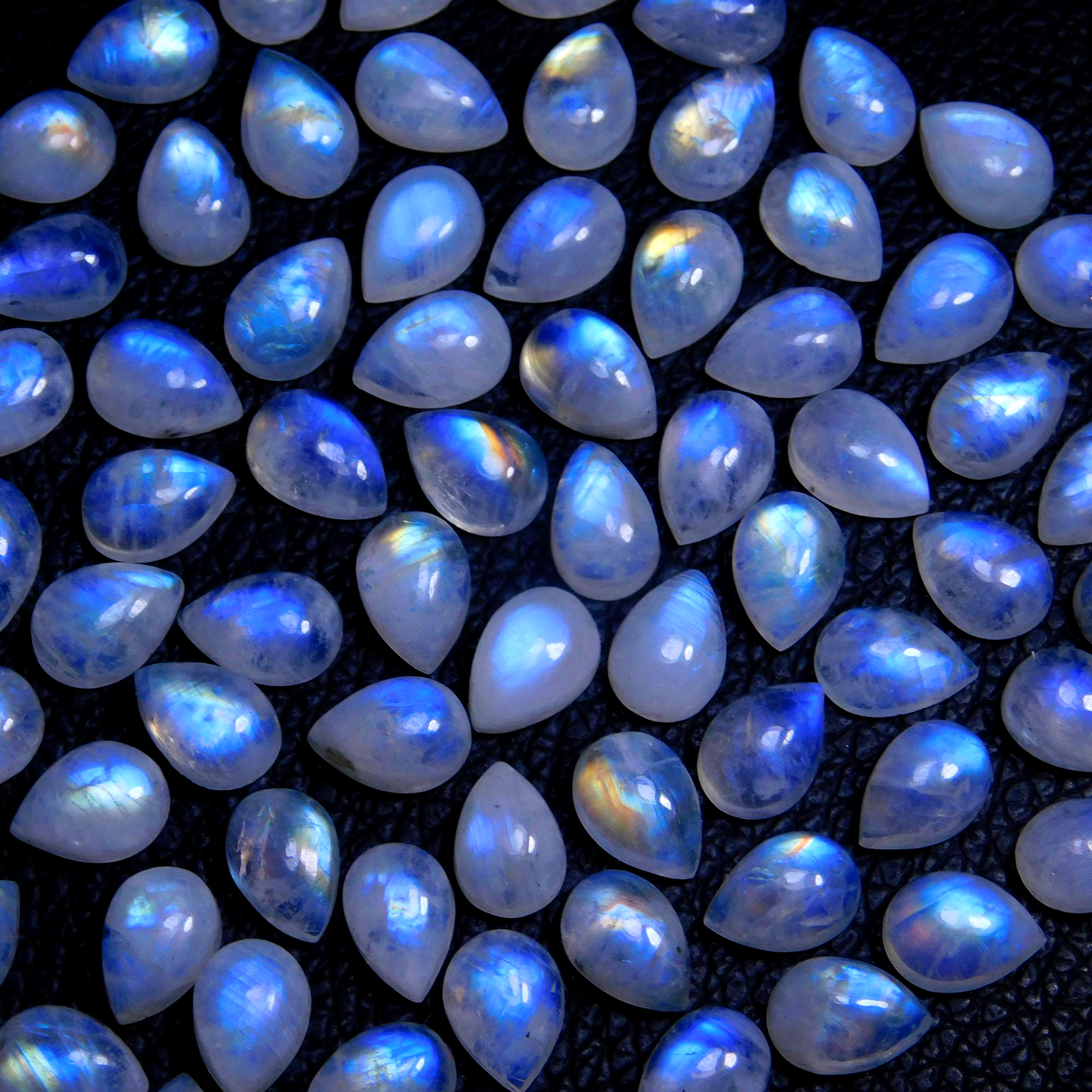 79Pcs 181Cts Natural Rainbow Moonstone Pear Shape Blue Fire Cabochon Lot Semi Precious Loose Gemstone Jewelry Supplies Crystal 10X7mm #9886