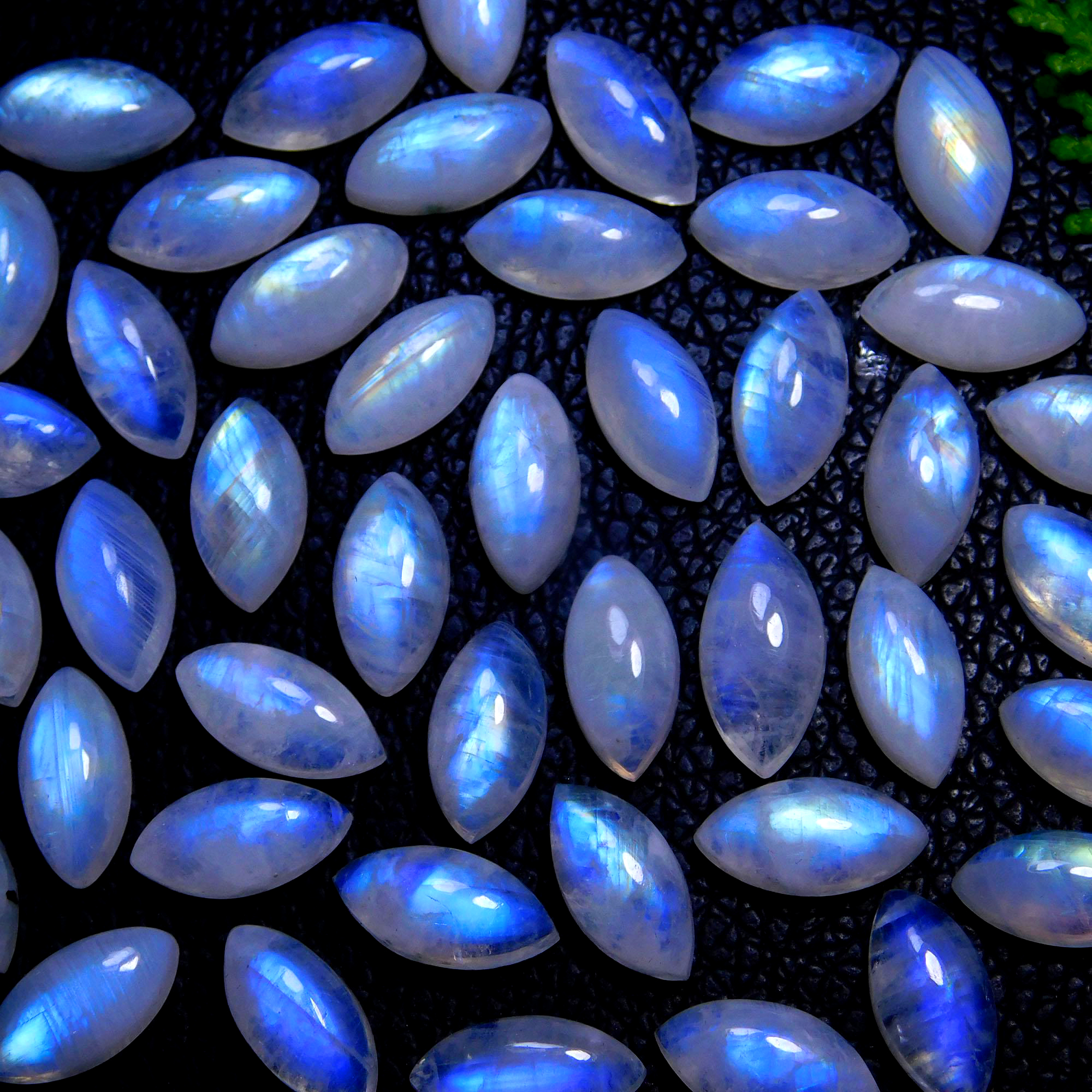 45Pcs 165Cts Natural Rainbow Moonstone Marquise Shape Blue Fire Cabochon Lot Semi Precious Loose Gemstone Jewelry Supplies Crystal 14X7mm #9897