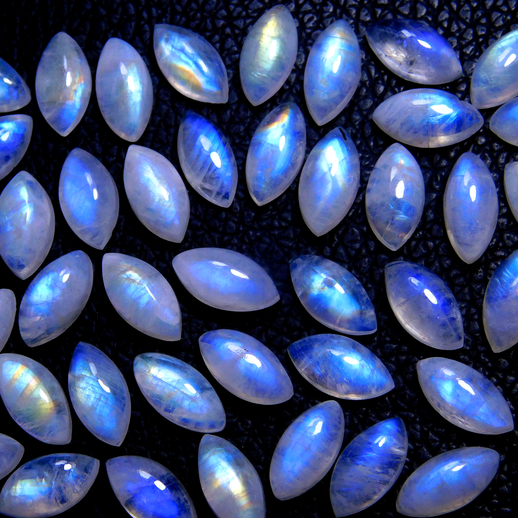 42Pcs 99Cts Natural Rainbow Moonstone Marquise Shape Blue Fire Cabochon Lot Semi Precious Loose Gemstone Jewelry Supply Crystal 12X6mm#9899