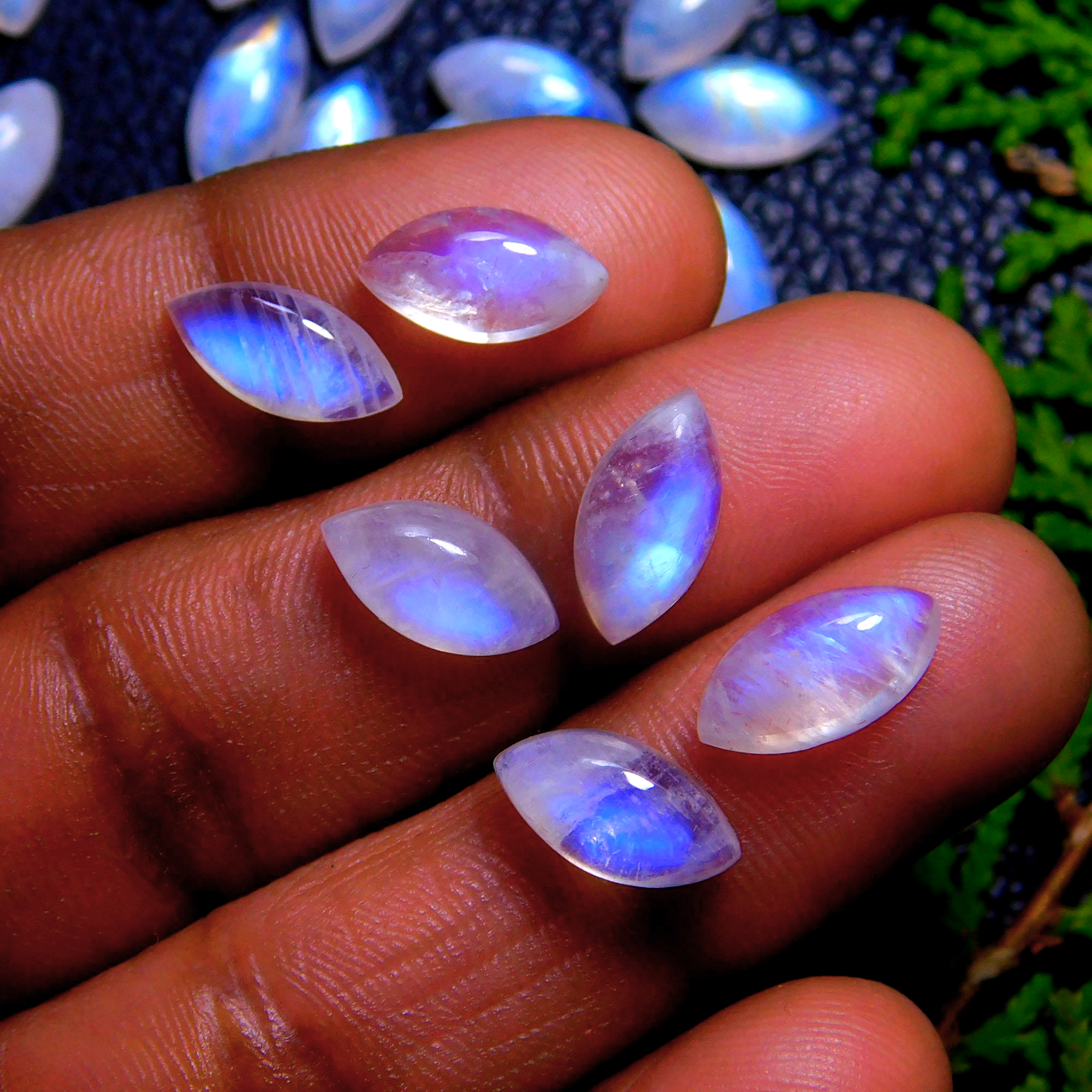 42Pcs 99Cts Natural Rainbow Moonstone Marquise Shape Blue Fire Cabochon Lot Semi Precious Loose Gemstone Jewelry Supply Crystal 12X6mm#9899