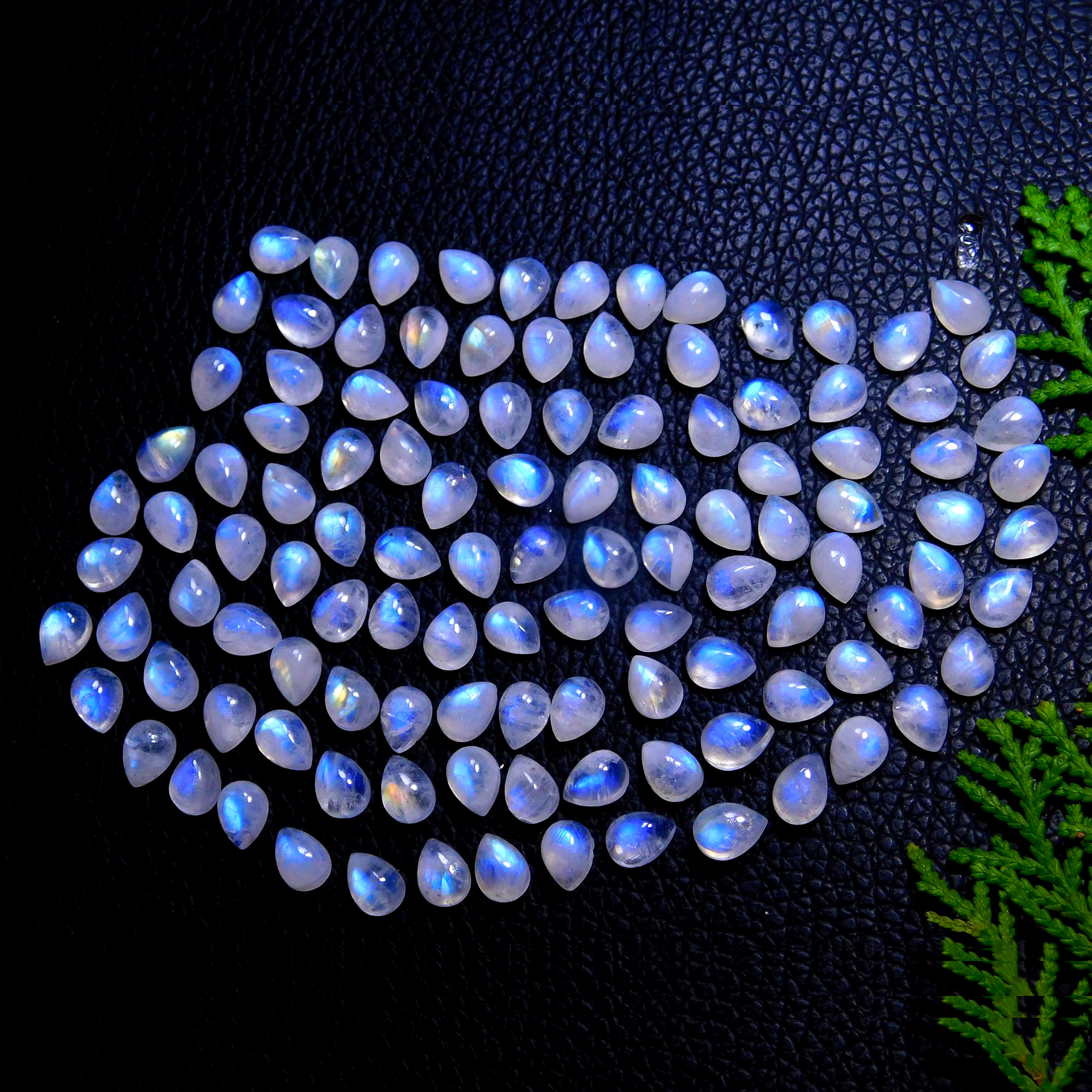 114Pcs 108Cts Natural Rainbow Moonstone Pear Shape Blue Fire Cabochon Lot Semi Precious Loose Gemstone Jewelry Supplies Crystal 7X5mm #9906