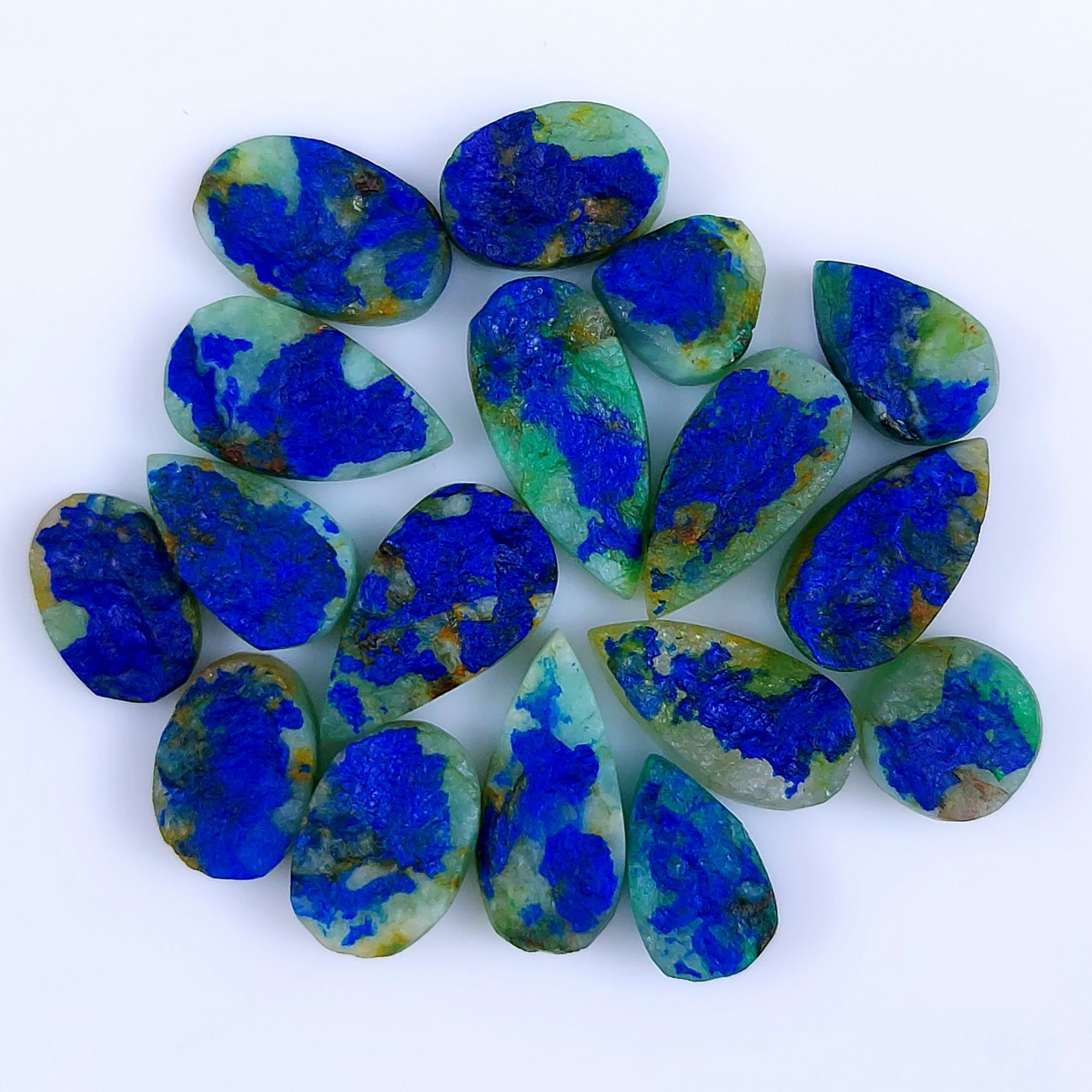 17 Pcs 119Cts Natural Blue Azurite Druzy Gemstone Cabochon Lot 20x10 12x12mm#991