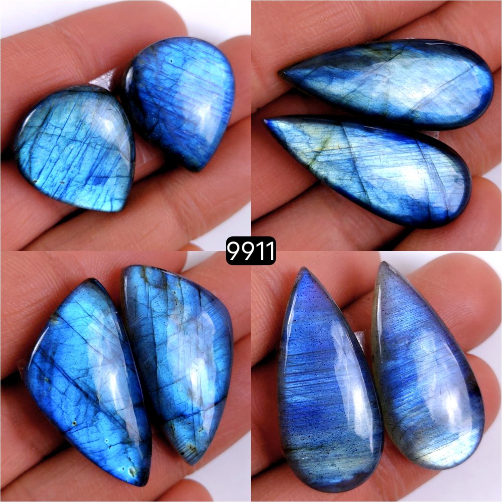 4Pair 209Cts Natural Labradorite Blue Fire Briolette Dangle Drop Earrings Semi Precious Crystal For Hoop Earrings Blue Gemstone Cabochon Matching pair 36x15 25x20mm #9911
