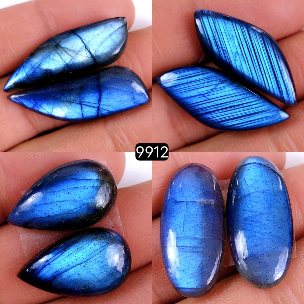 4Pair 115Cts Natural Labradorite Blue Fire Briolette Dangle Drop Earrings Semi Precious Crystal For Hoop Earrings Blue Gemstone Cabochon Matching pair 36x12 21x12mm #9912