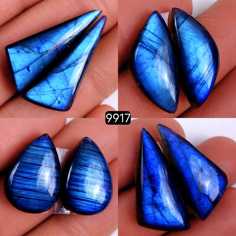 4Pair 102Cts Natural Labradorite Blue Fire Briolette Dangle Drop Earrings Semi Precious Crystal For Hoop Earrings Blue Gemstone Cabochon Matching pair 30x12 20x14mm #9917
