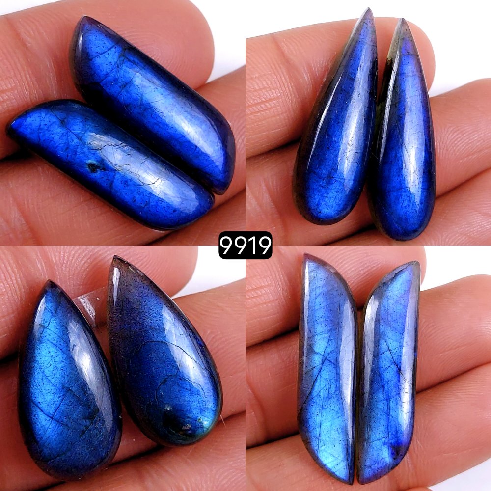 4Pair 109Cts Natural Labradorite Blue Fire Briolette Dangle Drop Earrings Semi Precious Crystal For Hoop Earrings Blue Gemstone Cabochon Matching pair 34x10 24x12mm #9919