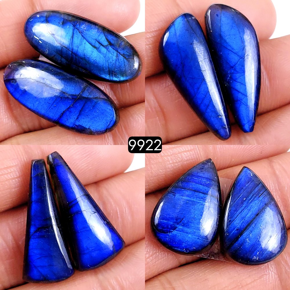 4Pair 129Cts Natural Labradorite Blue Fire Briolette Dangle Drop Earrings Semi Precious Crystal For Hoop Earrings Blue Gemstone Cabochon Matching pair 32x14 22x14mm #9922