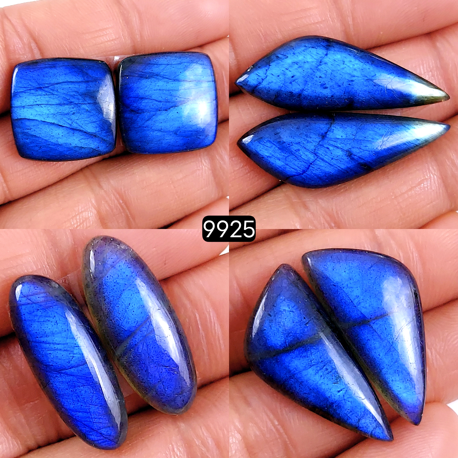 4Pair 145Cts Natural Labradorite Blue Fire Briolette Dangle Drop Earrings Semi Precious Crystal For Hoop Earrings Blue Gemstone Cabochon Matching pair 35x12 20x20mm R-9925