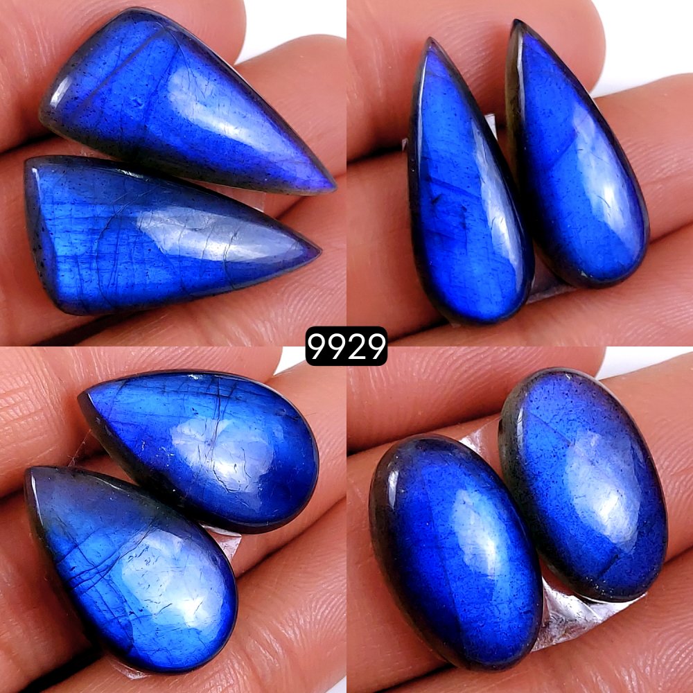4Pair 120Cts Natural Labradorite Blue Fire Briolette Dangle Drop Earrings Semi Precious Crystal For Hoop Earrings Blue Gemstone Cabochon Matching pair 30x14 20x11mm #9929