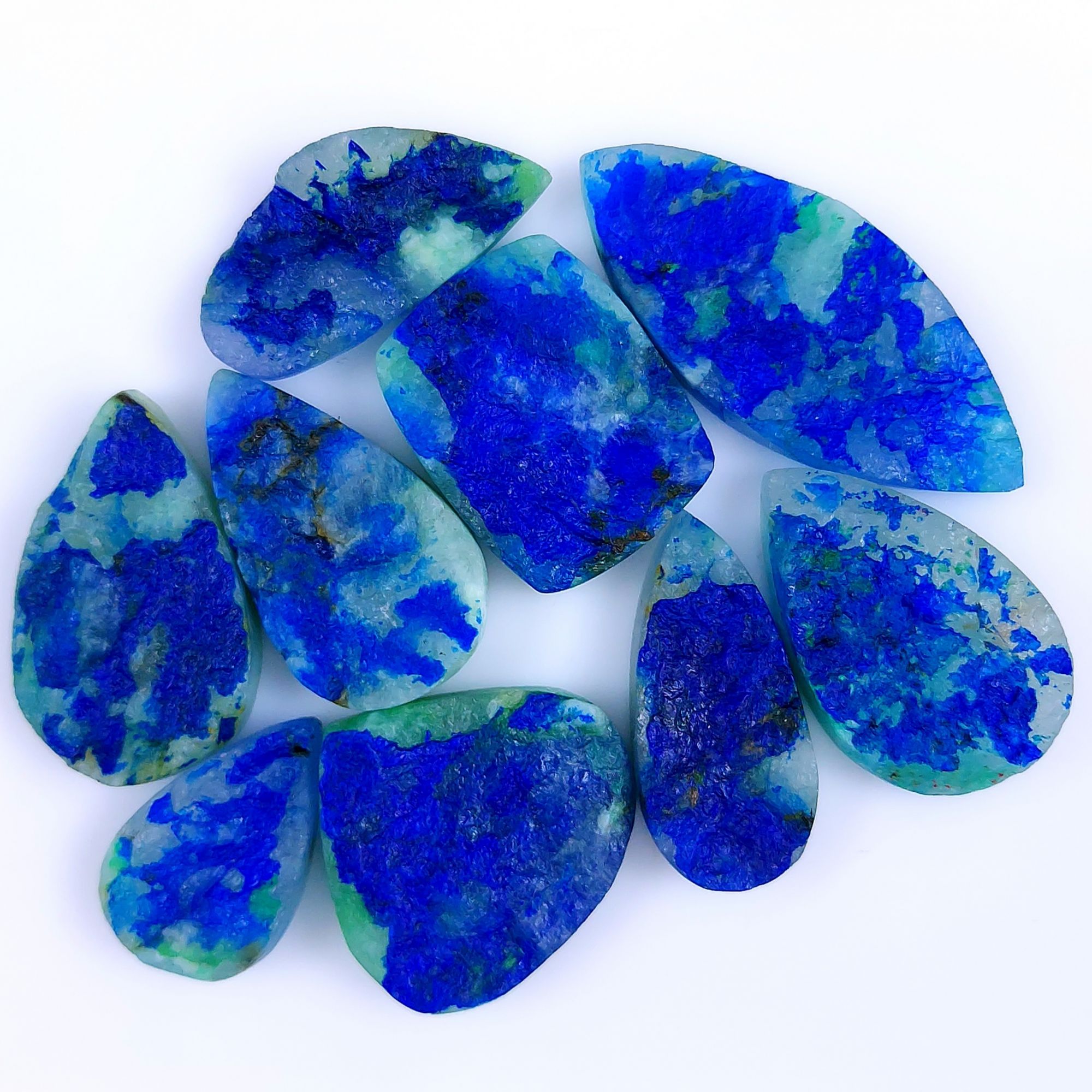 9 Pcs 249Cts Natural Blue Azurite Druzy Gemstone Cabochon Lot 42x17 22x16mm#993