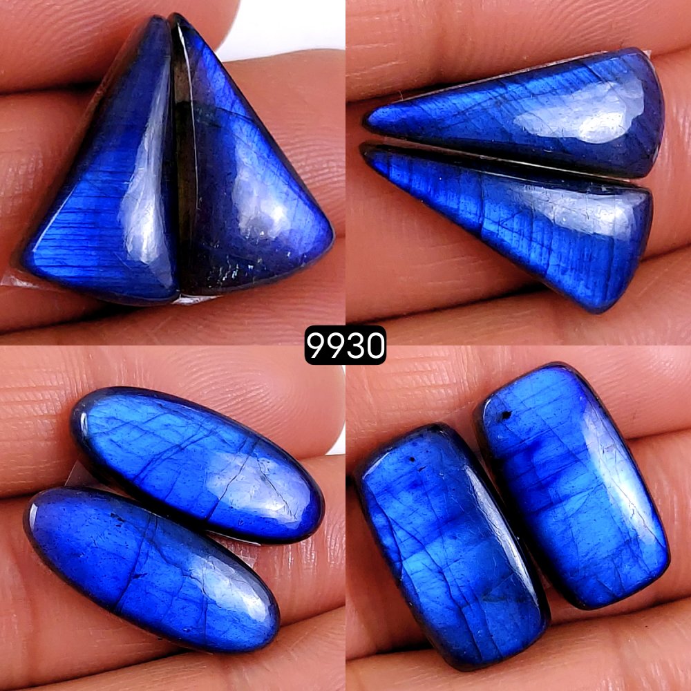 4Pair 78Cts Natural Labradorite Blue Fire Briolette Dangle Drop Earrings Semi Precious Crystal For Hoop Earrings Blue Gemstone Cabochon Matching pair 24x10 18x10mm #9930