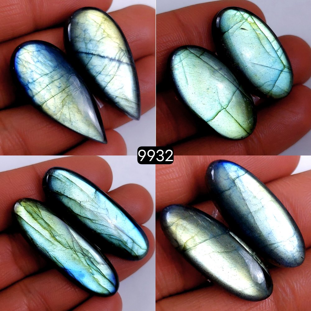 4Pair 214Cts Natural Labradorite Blue Fire Briolette Dangle Drop Earrings Semi Precious Crystal For Hoop Earrings Blue Gemstone Cabochon Matching pair 44x14 27x10mm #9932