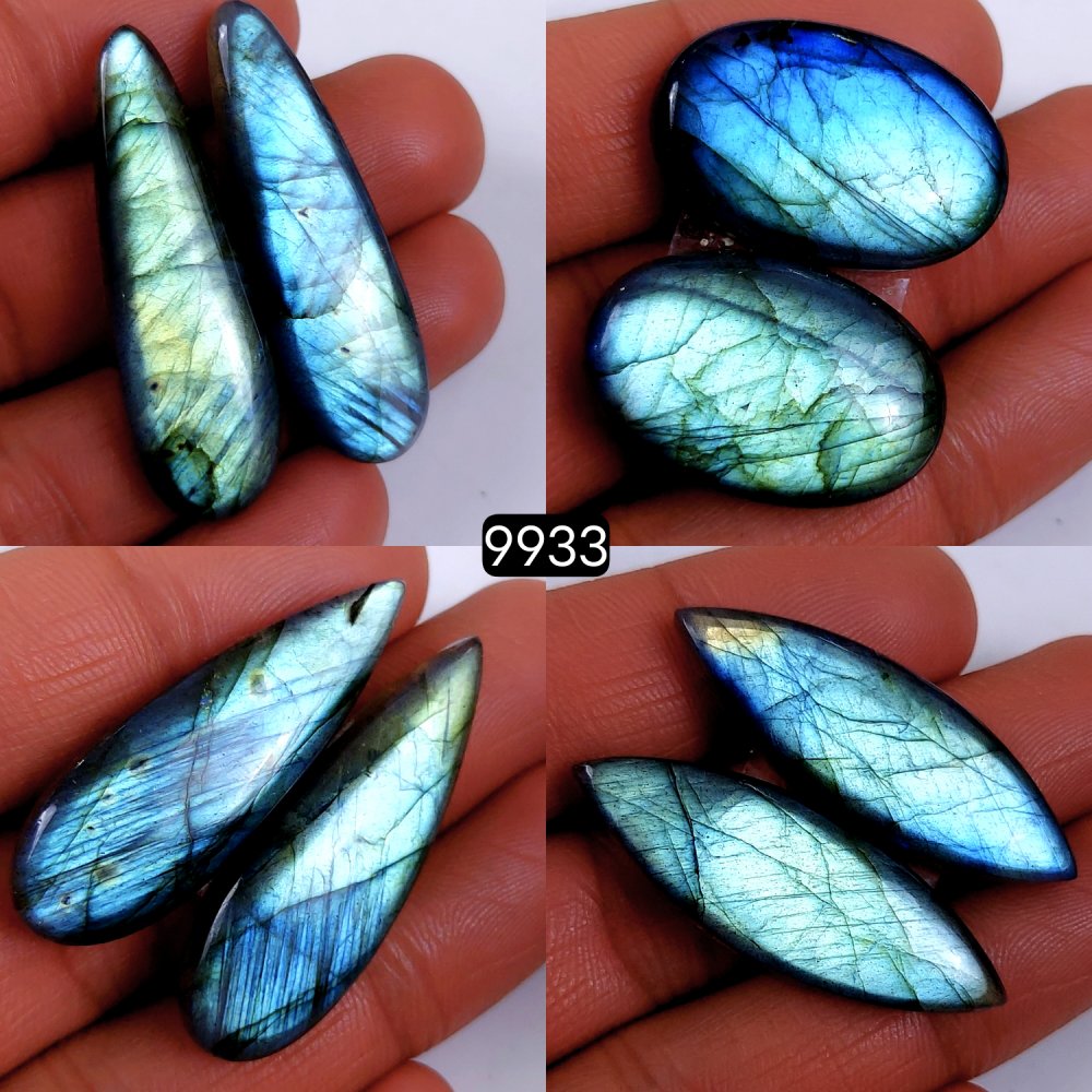 4Pair 200Cts Natural Labradorite Blue Fire Briolette Dangle Drop Earrings Semi Precious Crystal For Hoop Earrings Blue Gemstone Cabochon Matching pair 42x12 27x17mm #9933