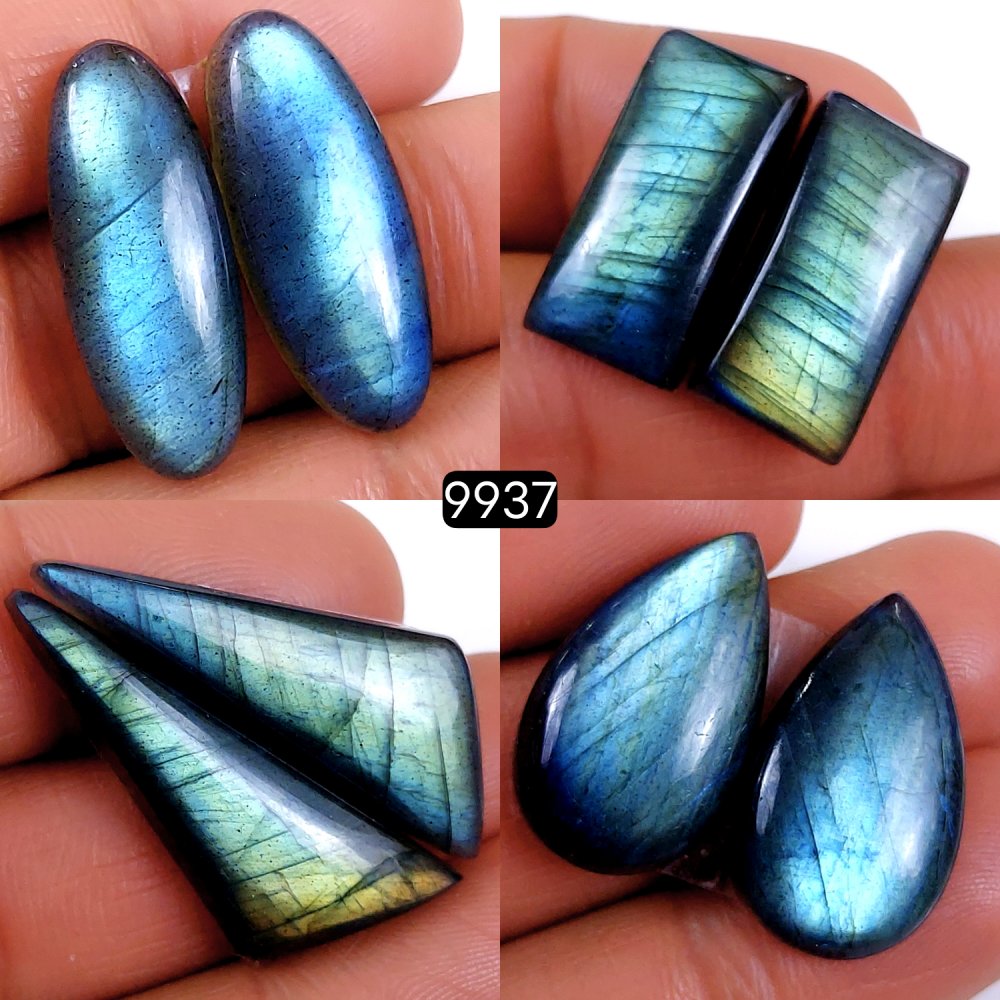 4Pair 131Cts Natural Labradorite Blue Fire Briolette Dangle Drop Earrings Semi Precious Crystal For Hoop Earrings Blue Gemstone Cabochon Matching pair 35x15 22x14mm #9937