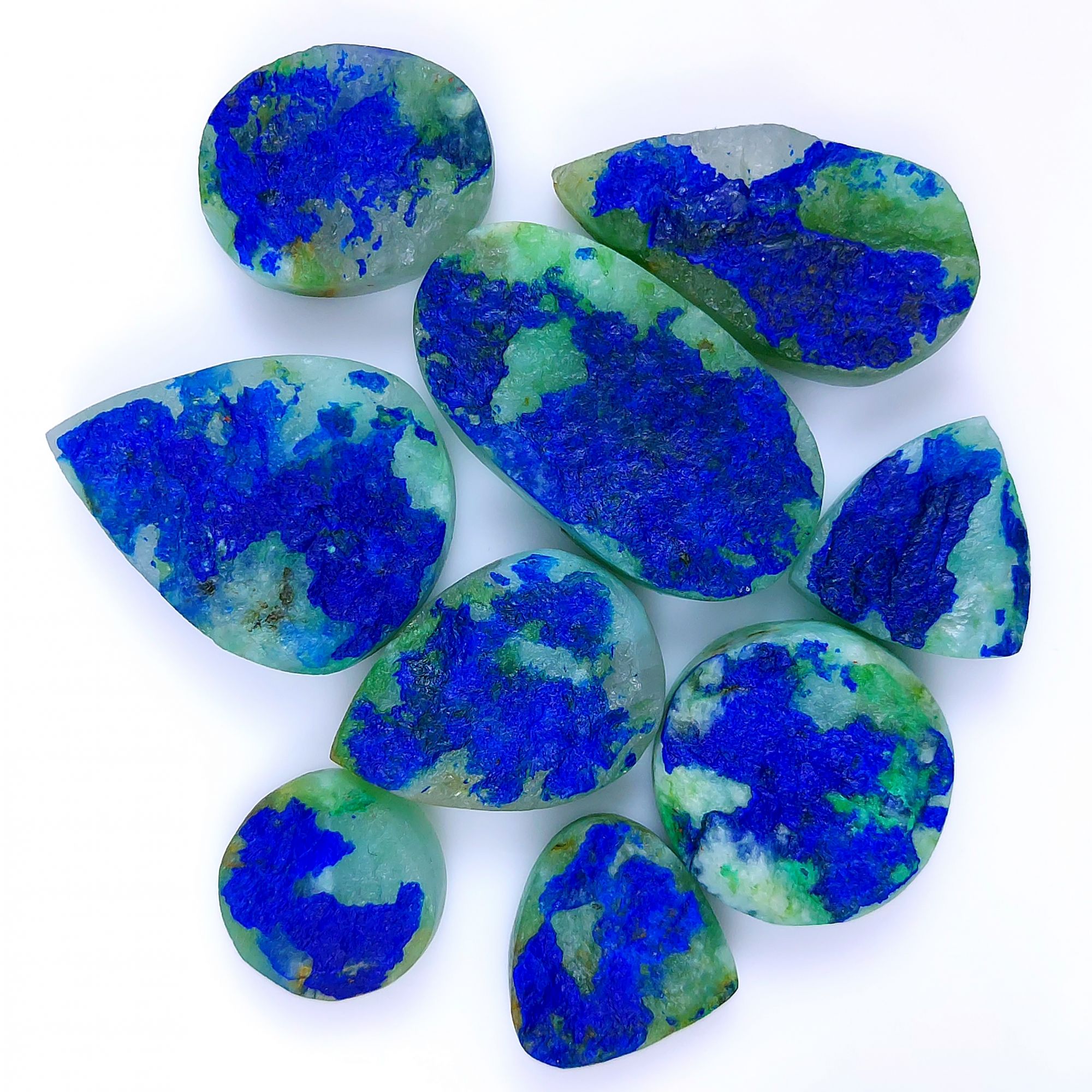 9 Pcs 307Cts Natural Blue Azurite Druzy Gemstone Cabochon Lot 38x20 18x18mm#994