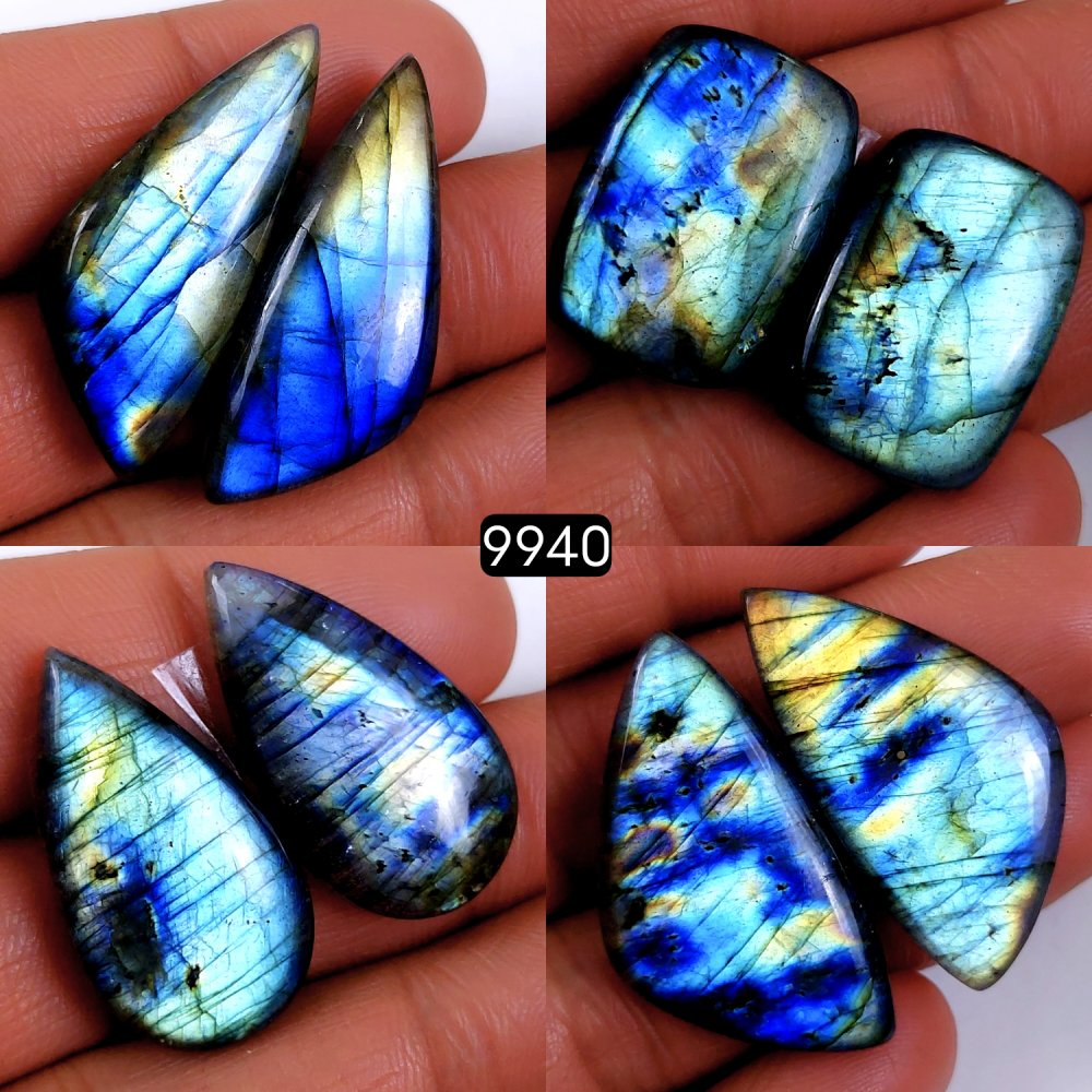 4Pair 222Cts Natural Labradorite Blue Fire Briolette Dangle Drop Earrings Semi Precious Crystal For Hoop Earrings Blue Gemstone Cabochon Matching pair 37x15 25x18mm #9940