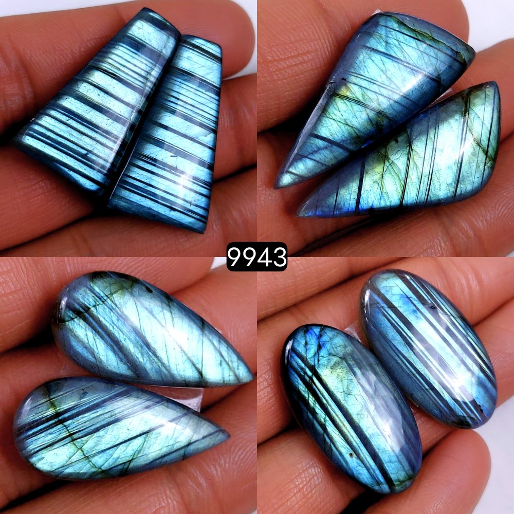 4Pair 177Cts Natural Labradorite Blue Fire Briolette Dangle Drop Earrings Semi Precious Crystal For Hoop Earrings Blue Gemstone Cabochon Matching pair 32x16 24x12mm #9943