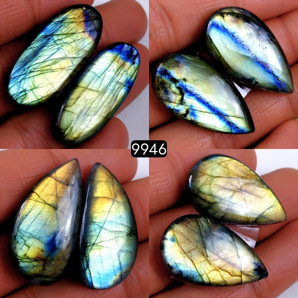 4Pair 223Cts Natural Labradorite Blue Fire Briolette Dangle Drop Earrings Semi Precious Crystal For Hoop Earrings Blue Gemstone Cabochon Matching pair 36x15 28x16mm #9946
