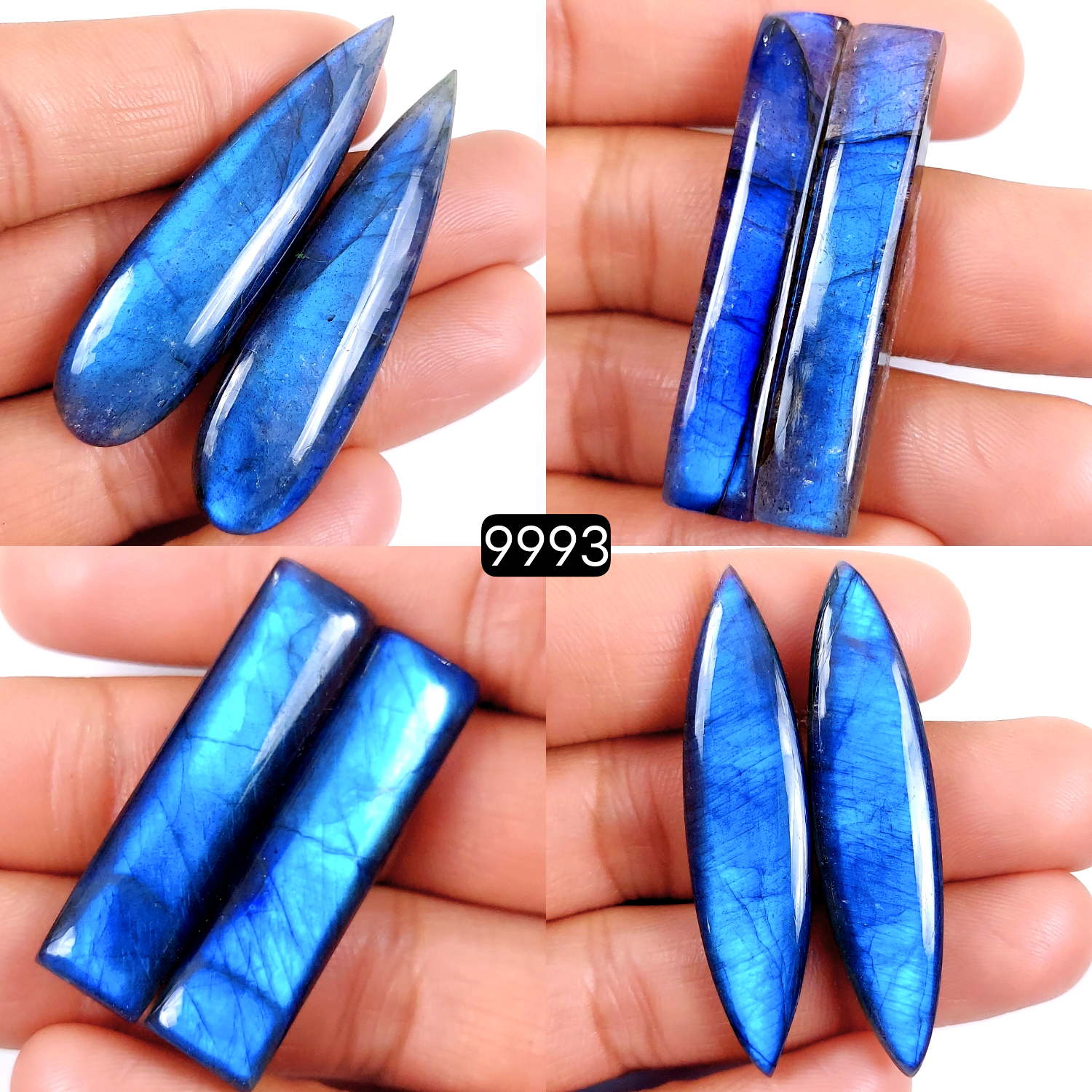 4Pair 239Cts Natural Labradorite Blue Fire Briolette Dangle Drop Earrings Semi Precious Crystal For Hoop Earrings Blue Gemstone Cabochon Matching pair 52x14 40x10mm #9993