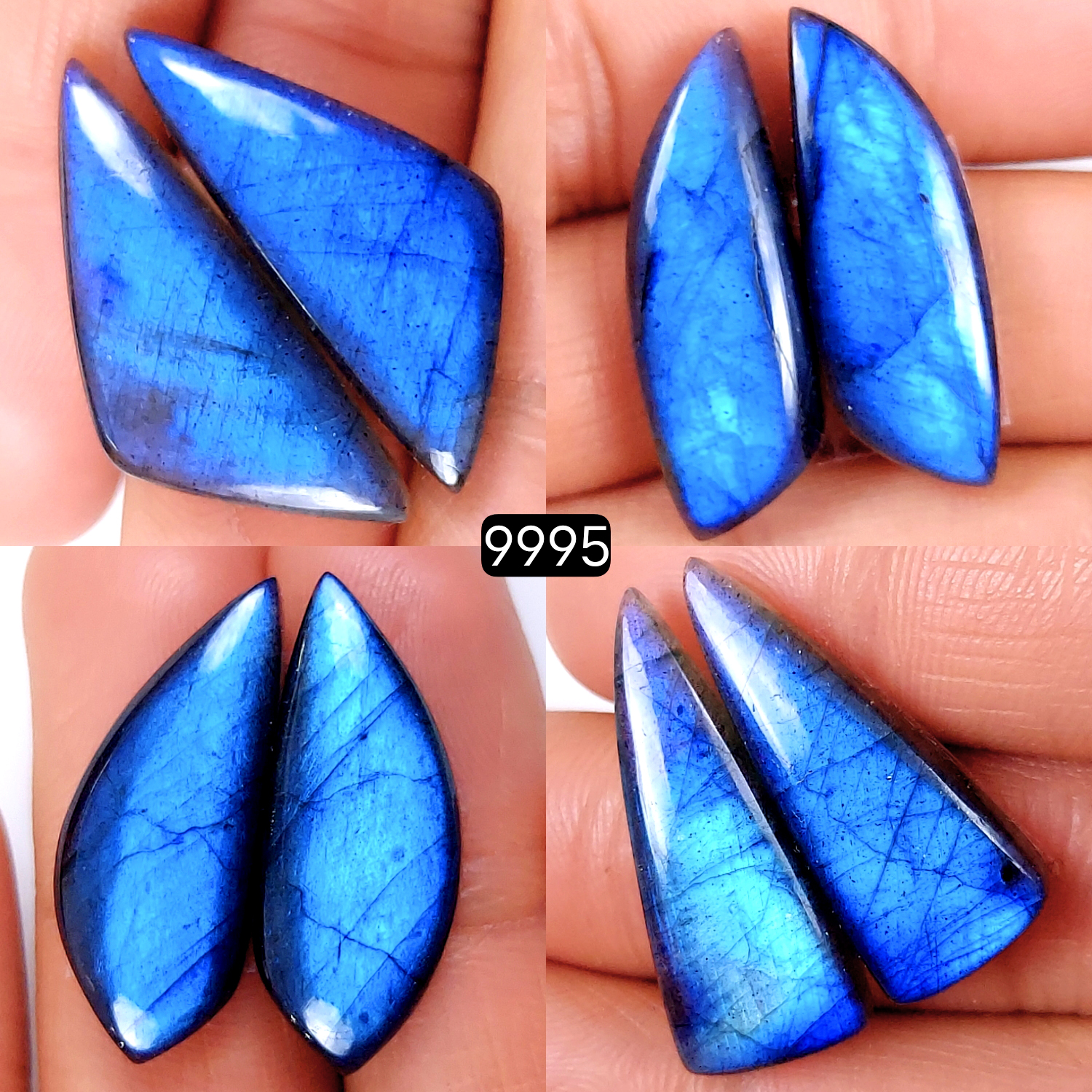 4Pair 121Cts Natural Labradorite Blue Fire Briolette Dangle Drop Earrings Semi Precious Crystal For Hoop Earrings Blue Gemstone Cabochon Matching pair 30x10 27x10mm #9995