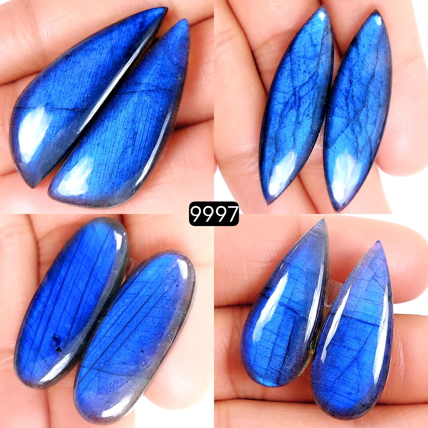 4Pair 187Cts Natural Labradorite Blue Fire Briolette Dangle Drop Earrings Semi Precious Crystal For Hoop Earrings Blue Gemstone Cabochon Matching pair 42x10 32x14mm #9997