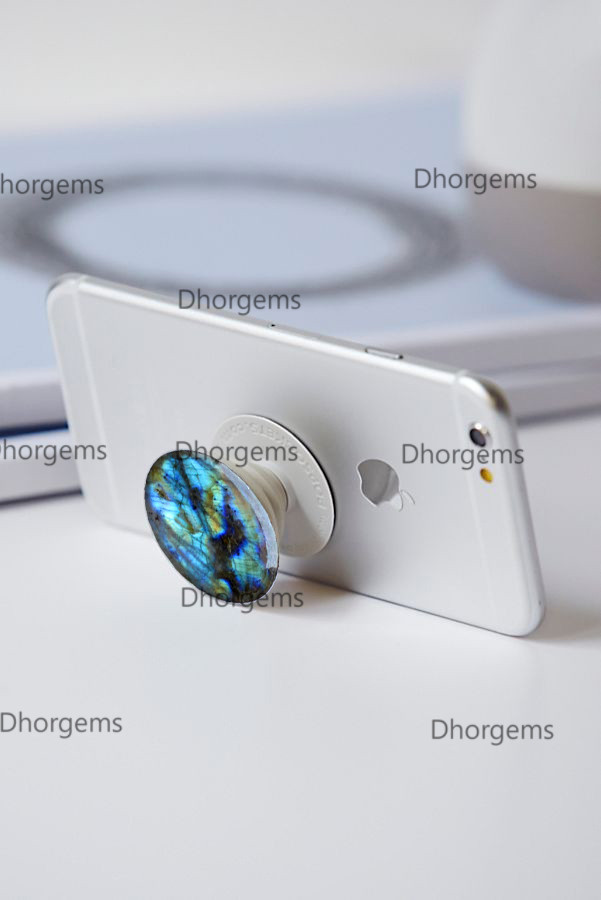 Natural Labradorite Phone Grips Cellphone Stand Semi-Precious Stone Phone Holder Multi Flash Phone Accessory 40mm Diameter