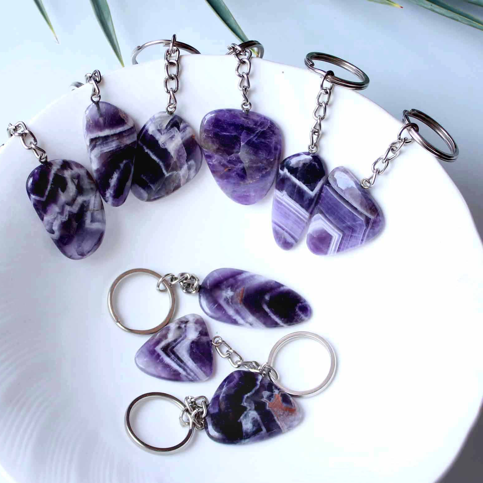 1-2inch Amethyst Worry Stone Key chains