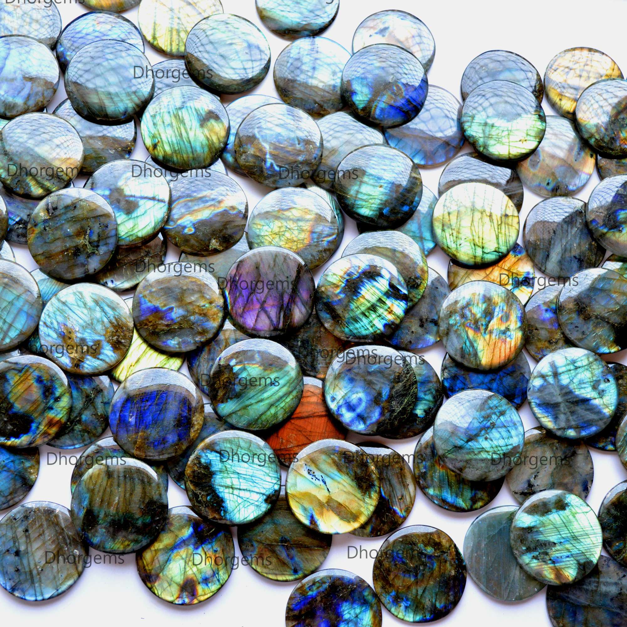 Natural Labradorite Phone Grips Cellphone Stand Semi-Precious Stone Phone Holder Multi Flash Phone Accessory 40mm Diameter