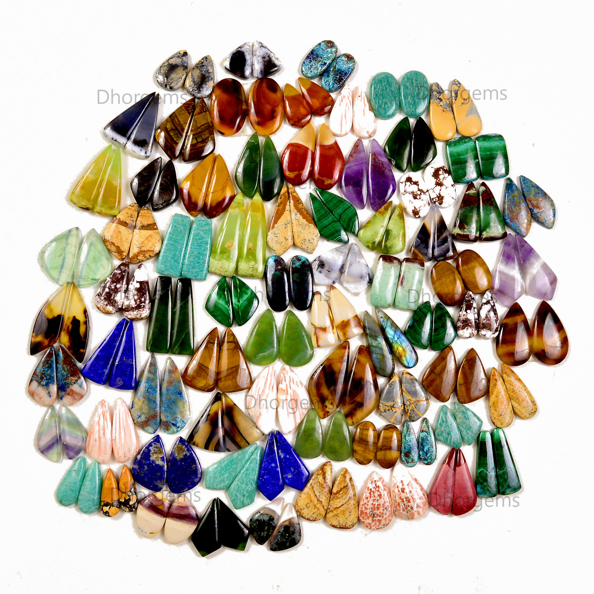 Natural Mix Gemstone Cabochon Pairs lot Multi Colors For silver Earrings Making